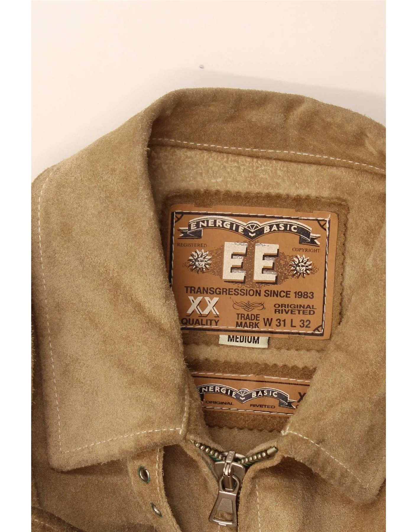 Vintage Womens Bomber Suede Jacket UK 14 Medium Beige Leather - Image 3