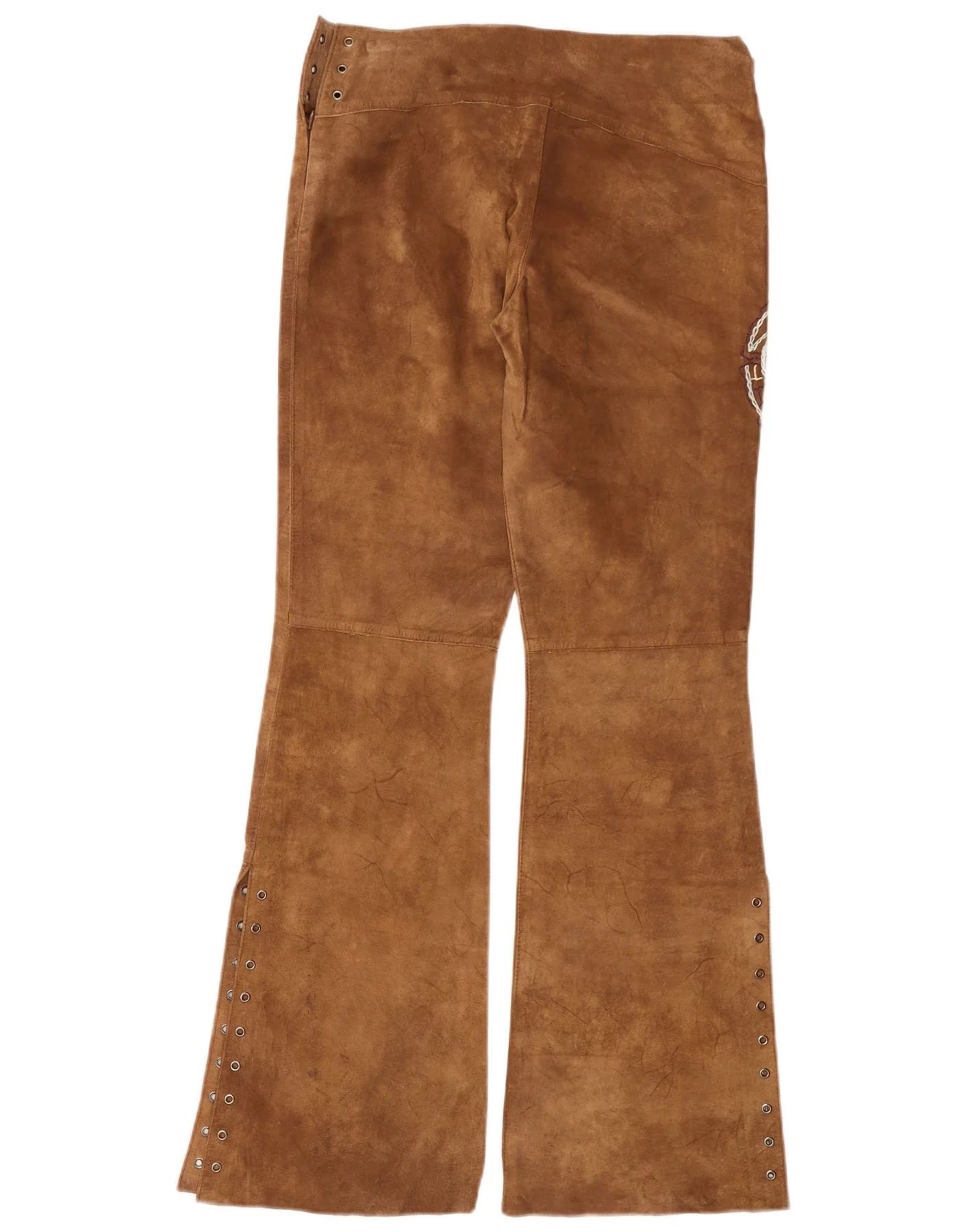 Vintage Womens Bootcut Suede Trousers Medium W30 L33 Brown Leather - Image 2