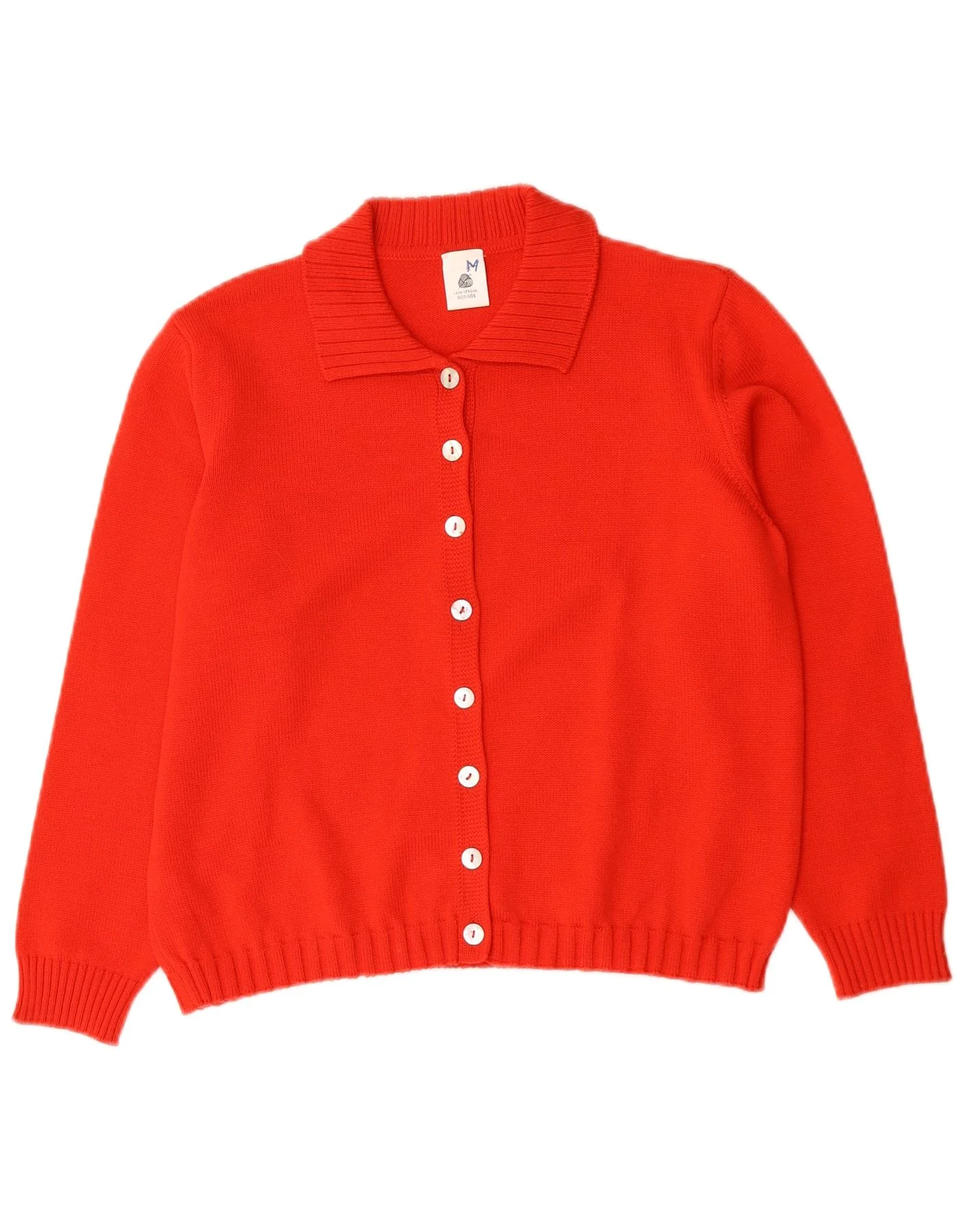 Vintage Womens Cardigan Sweater UK 14 Medium Red Merino Wool
