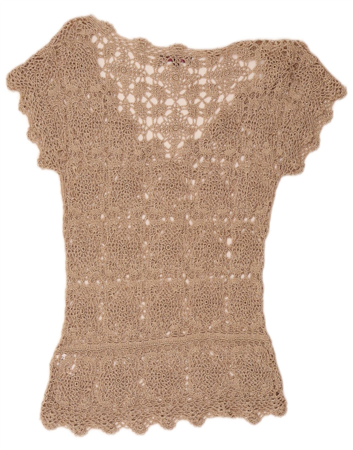 Vintage Womens Crochet Blouse Top UK 12 Medium Beige Floral Viscose - Image 2
