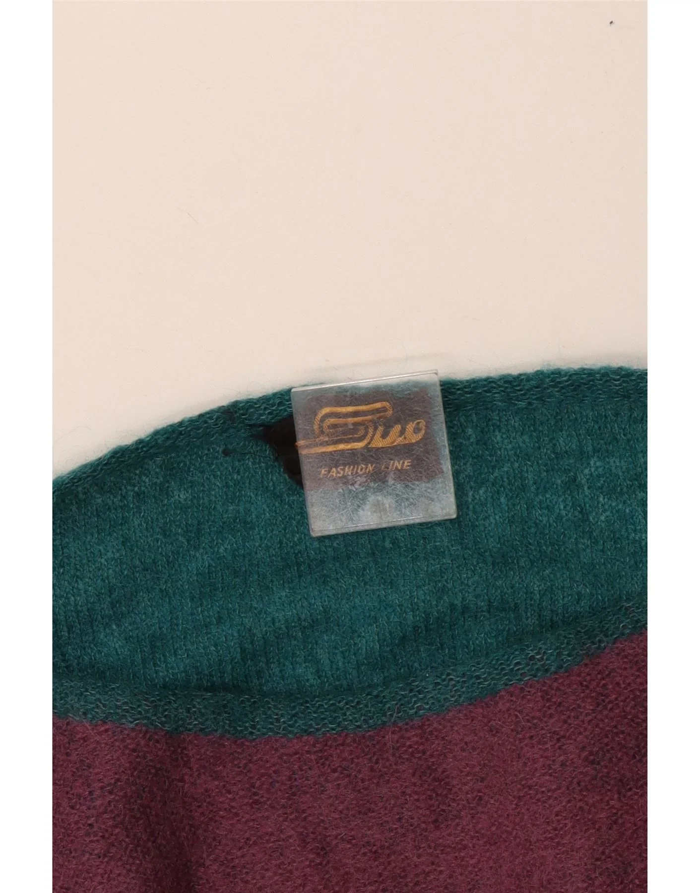 Vintage Womens Crop Boat Neck Jumper Sweater UK 14 Medium Blue Colourblock - Image 4