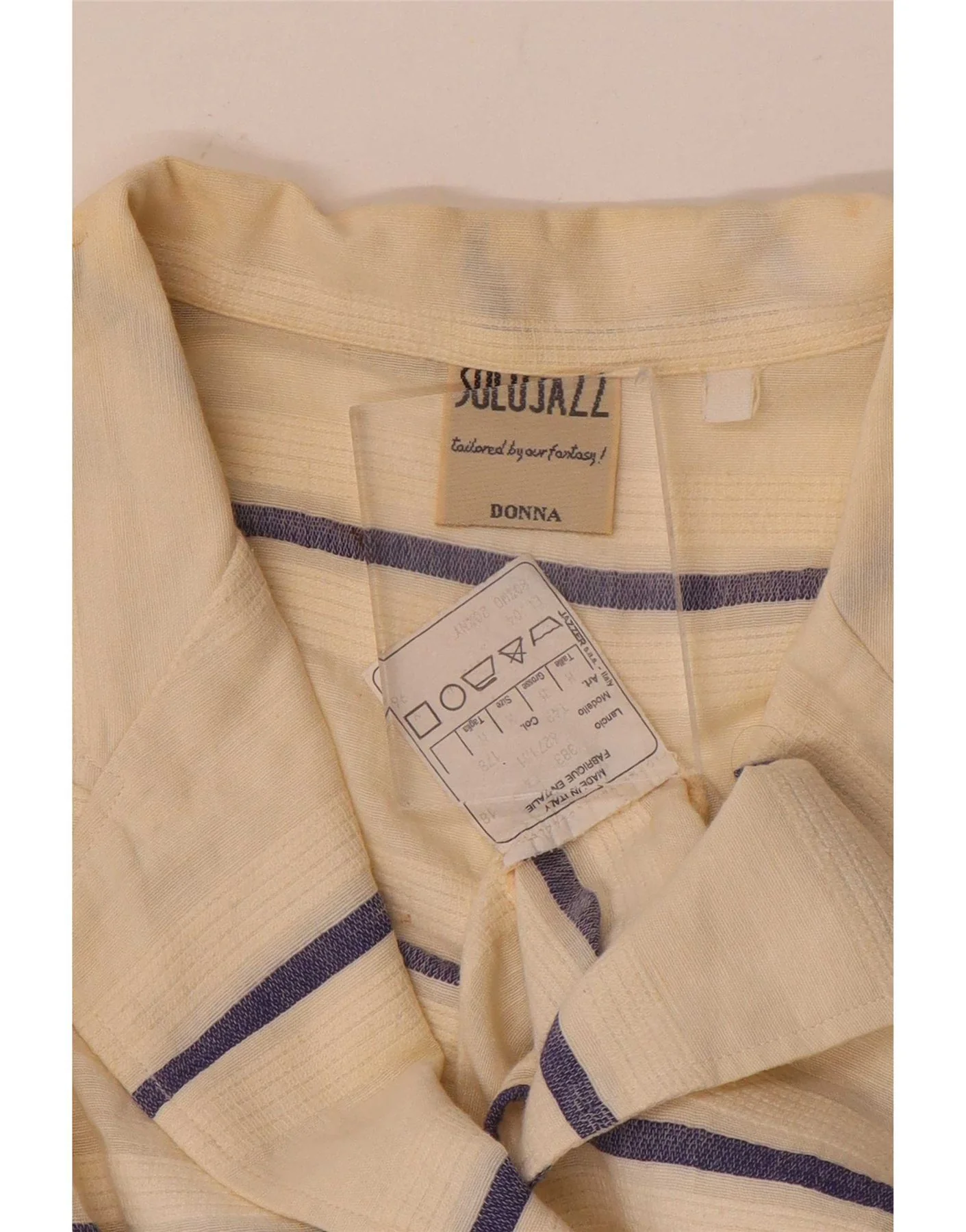 Vintage Womens Crop Front Tie Shirt Blouse UK 12 Medium Off White Striped - Image 3