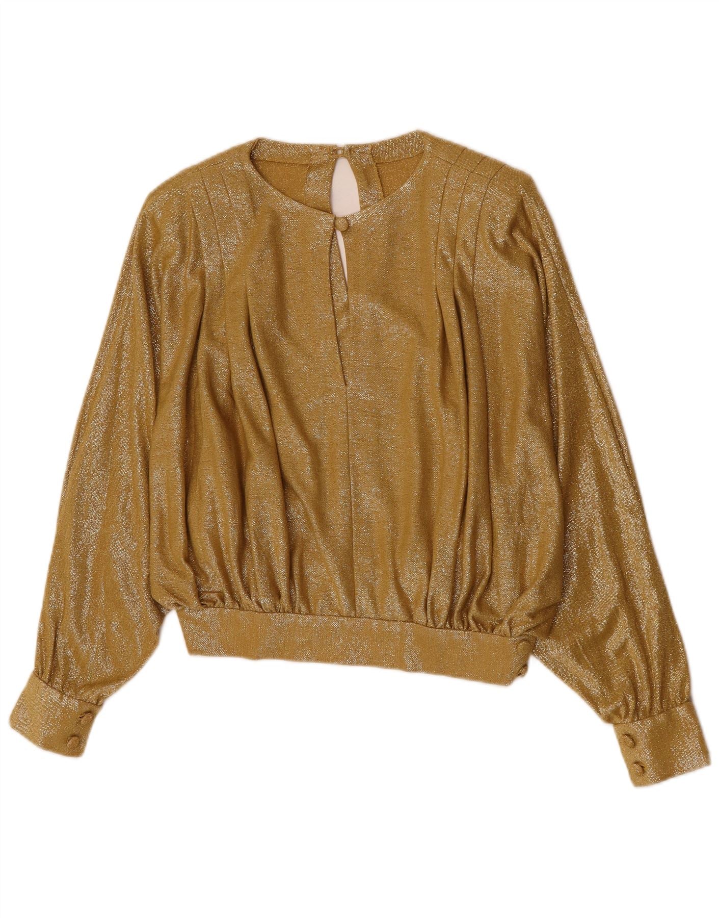 Vintage Womens Crop Long Sleeve Blouse Top UK 12 Medium Gold