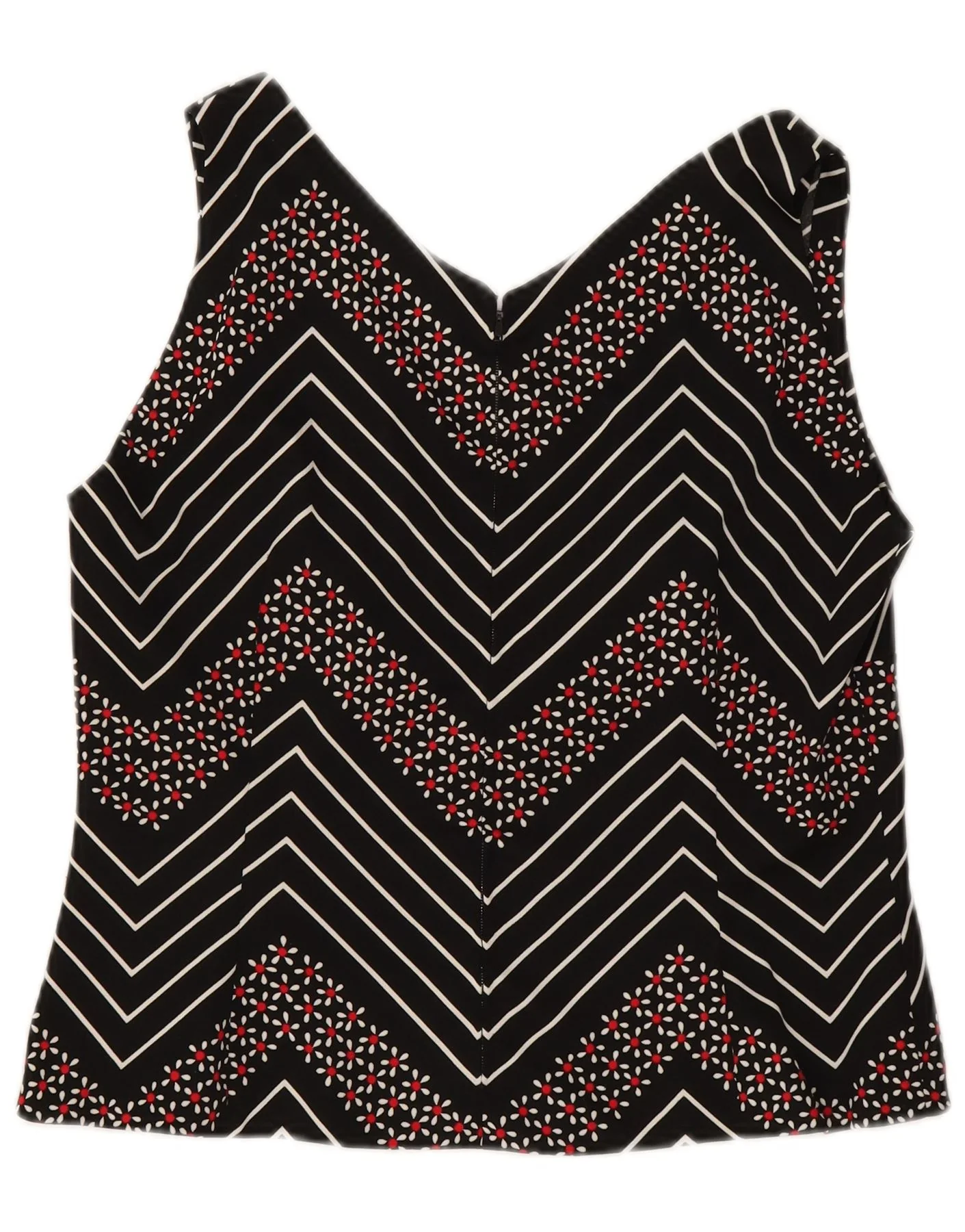 Vintage Womens Crop Sleeveless Blouse Top UK 12 Medium Black Chevron - Image 2