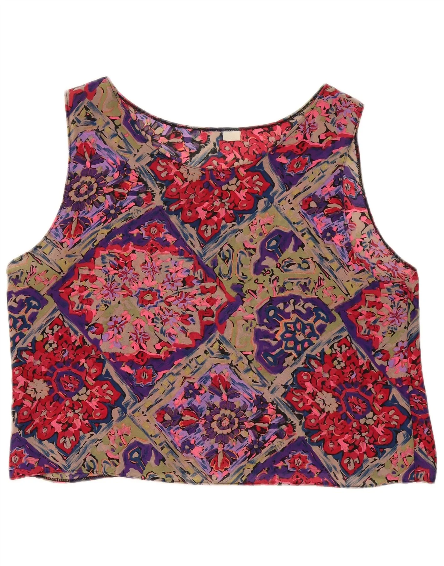 Vintage Womens Crop Sleeveless Blouse Top UK 16 Large Multicoloured Floral