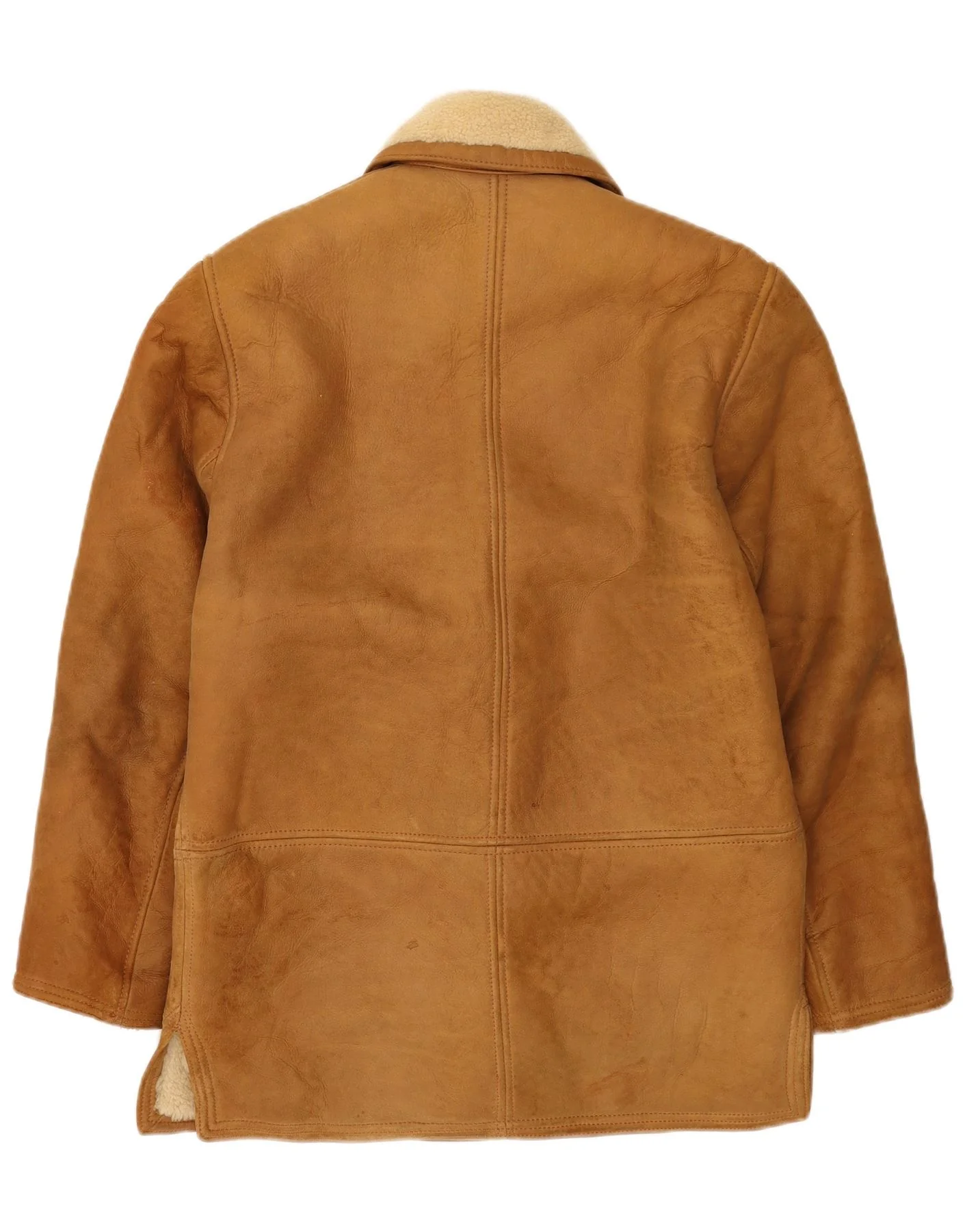 Vintage Womens Double Breasted Shearling Jacket UK 14 Large Beige - Image 2