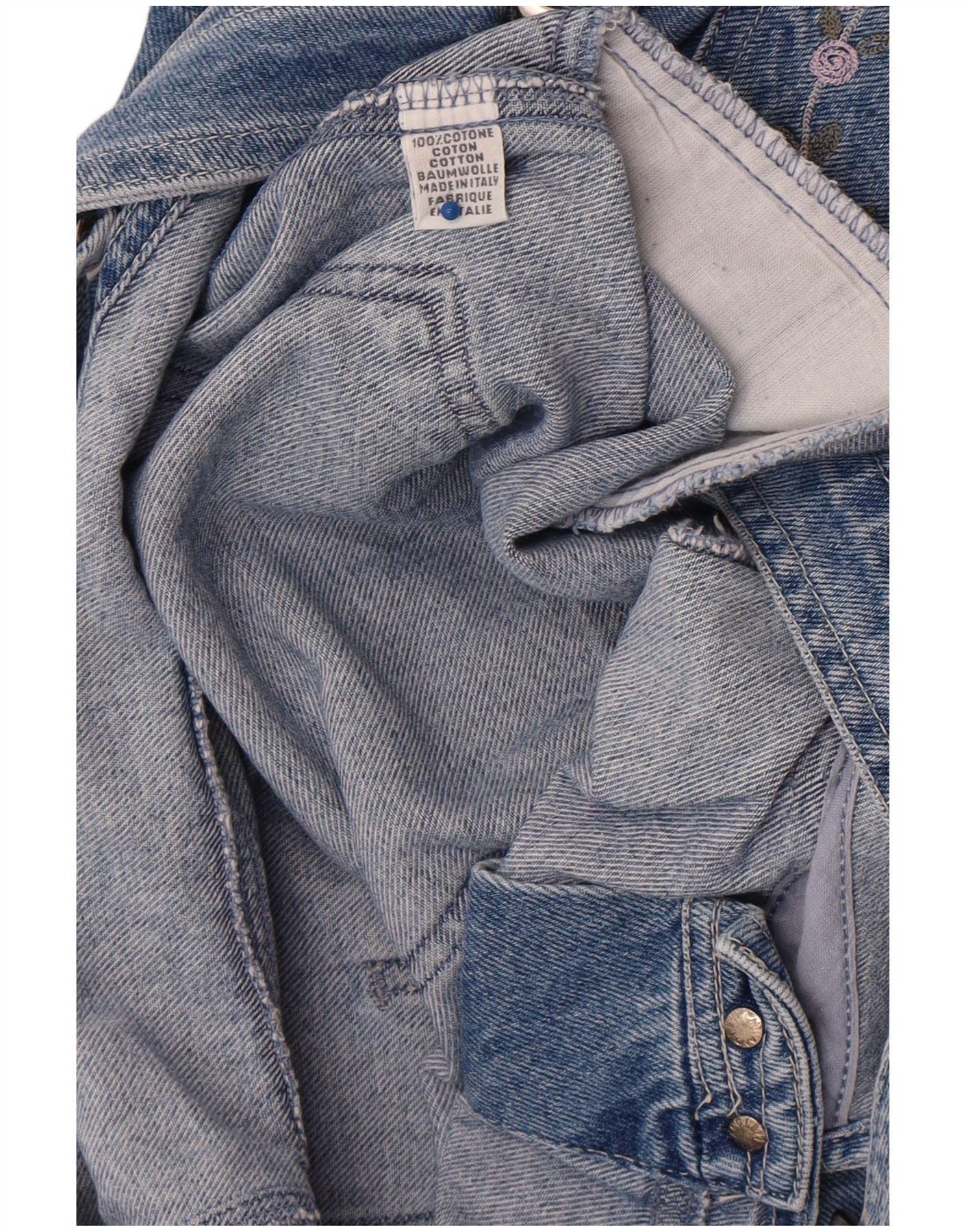 Vintage Womens Dungarees Jeans W36 L28 Blue Floral Cotton - Image 4