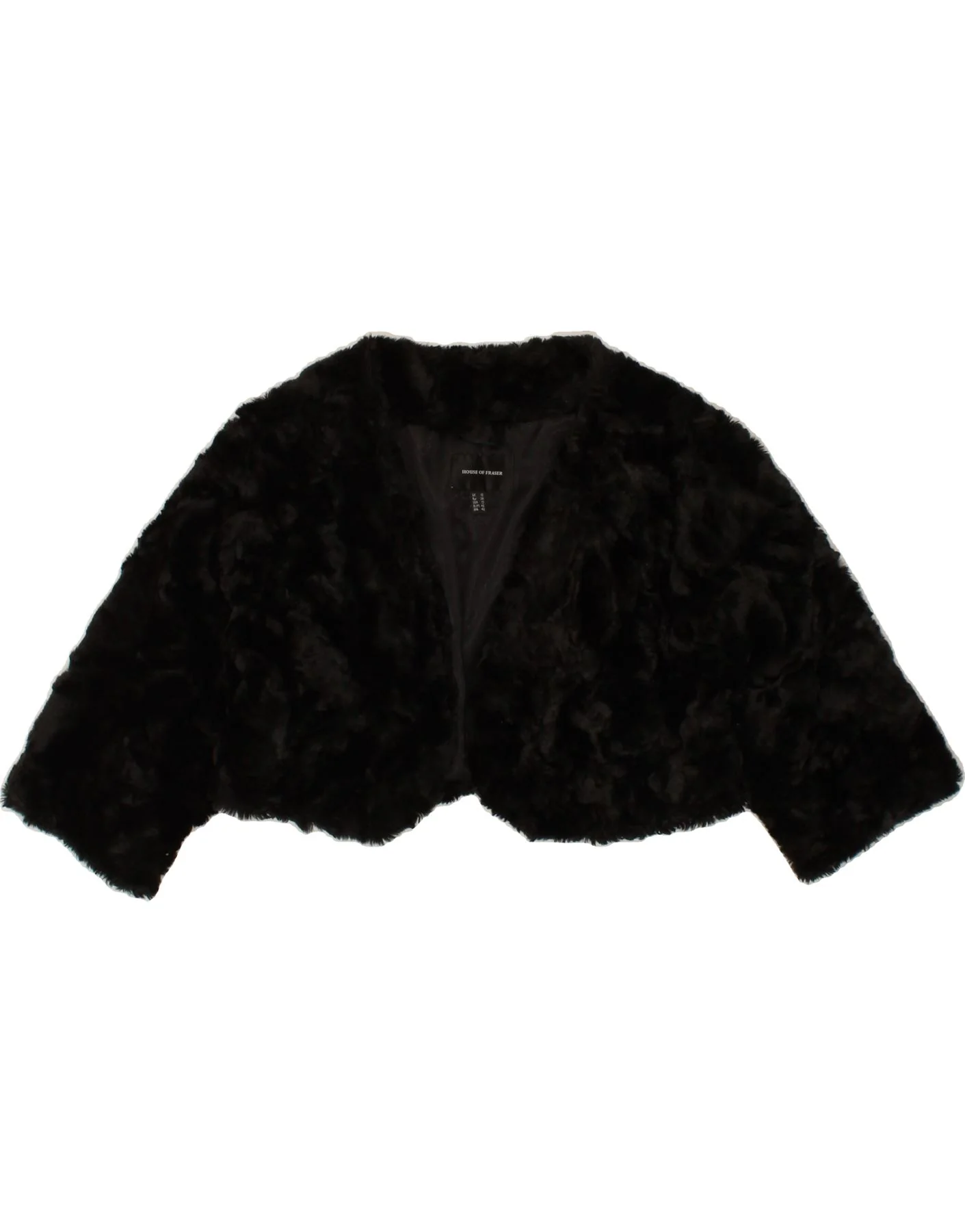 VINTAGE Womens Faux Fur Bolero Jacket UK 12 Medium Black Acrylic