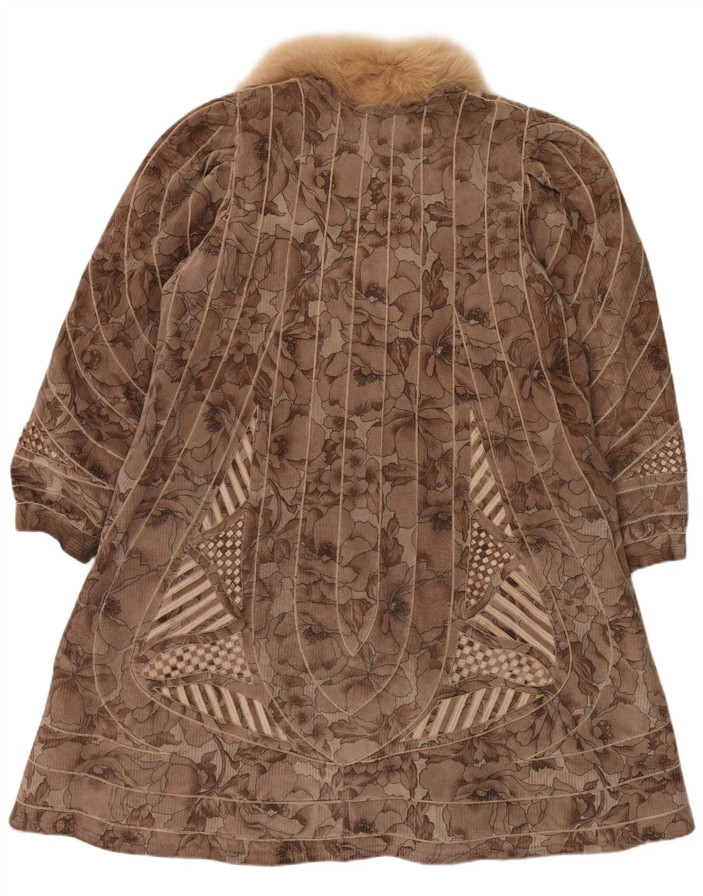 VINTAGE Womens Faux Fur Reversible Overcoat UK 18 XL Brown Floral - Image 2