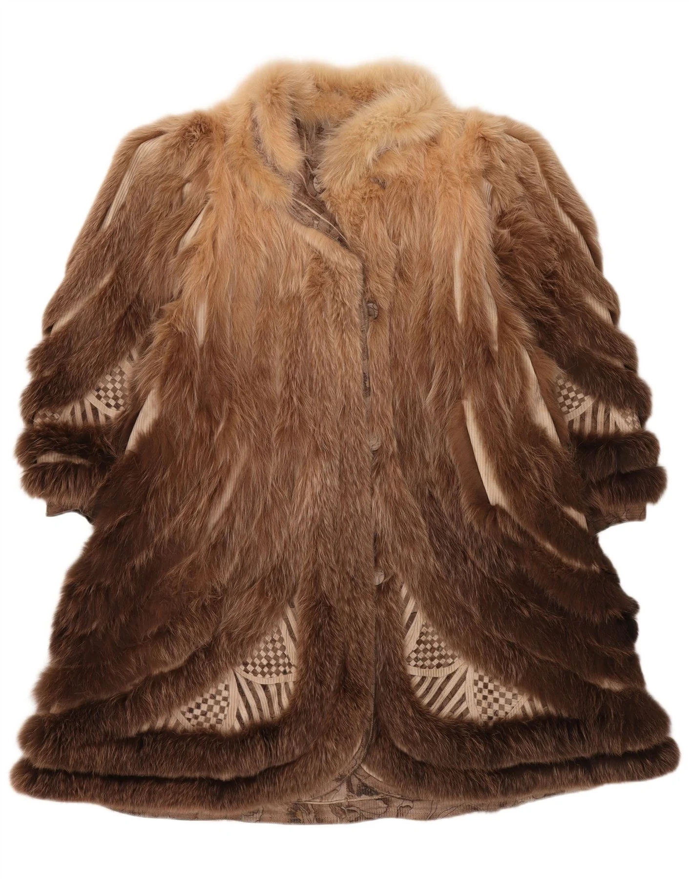 VINTAGE Womens Faux Fur Reversible Overcoat UK 18 XL Brown Floral - Image 3