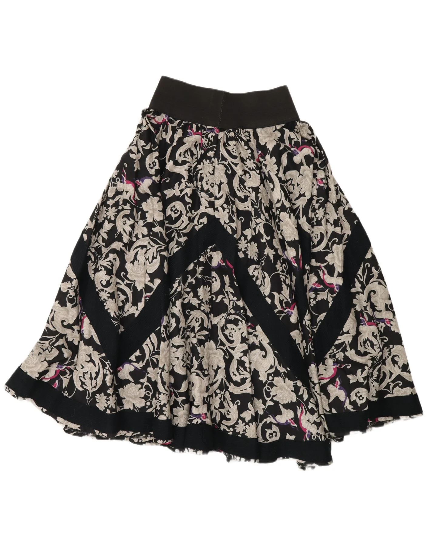 Vintage Womens Flared Skirt Medium W26 Black Floral Viscose - Image 2