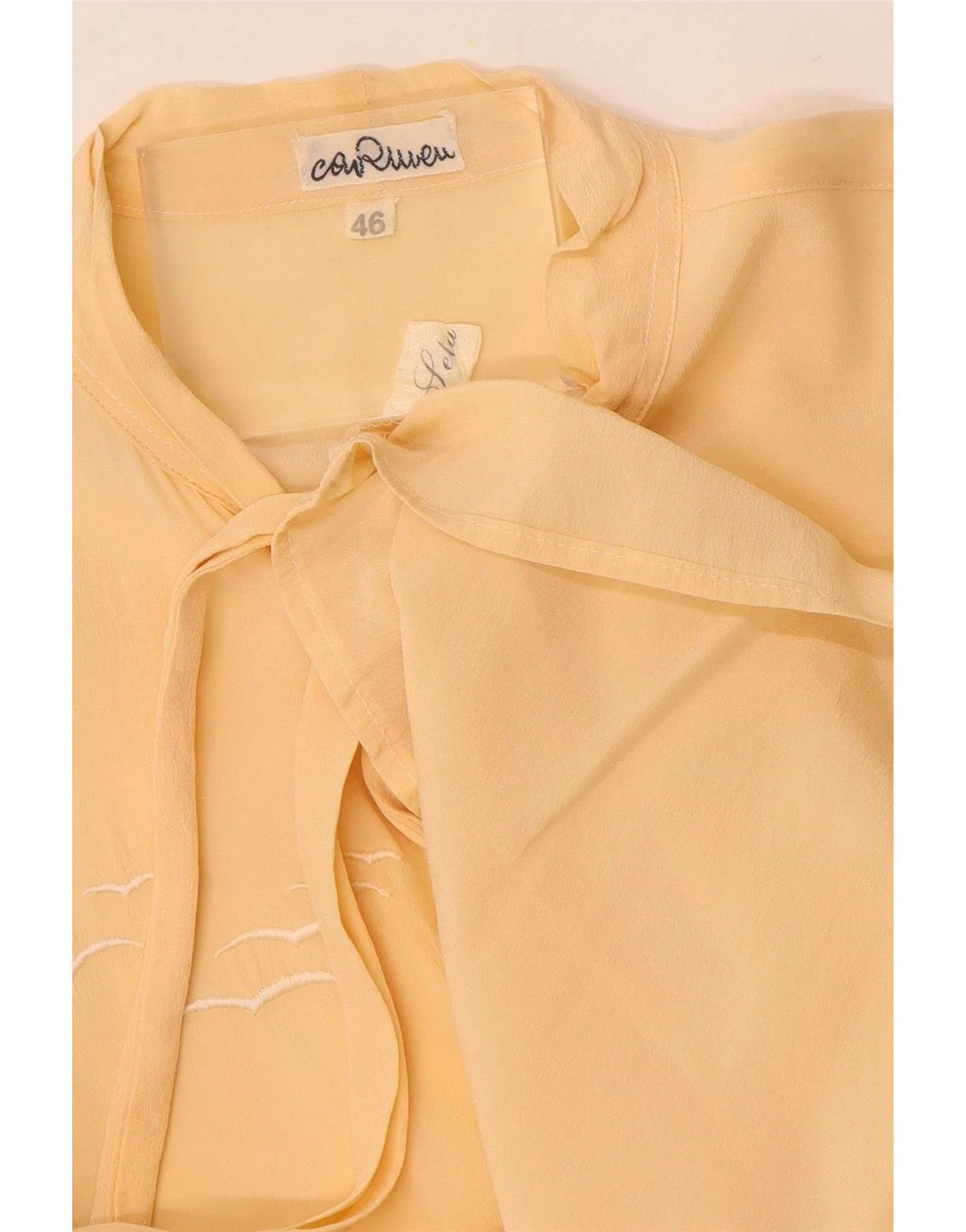 Vintage Womens Front Tie Shirt Blouse IT 46 Large Yellow Silk - Image 3