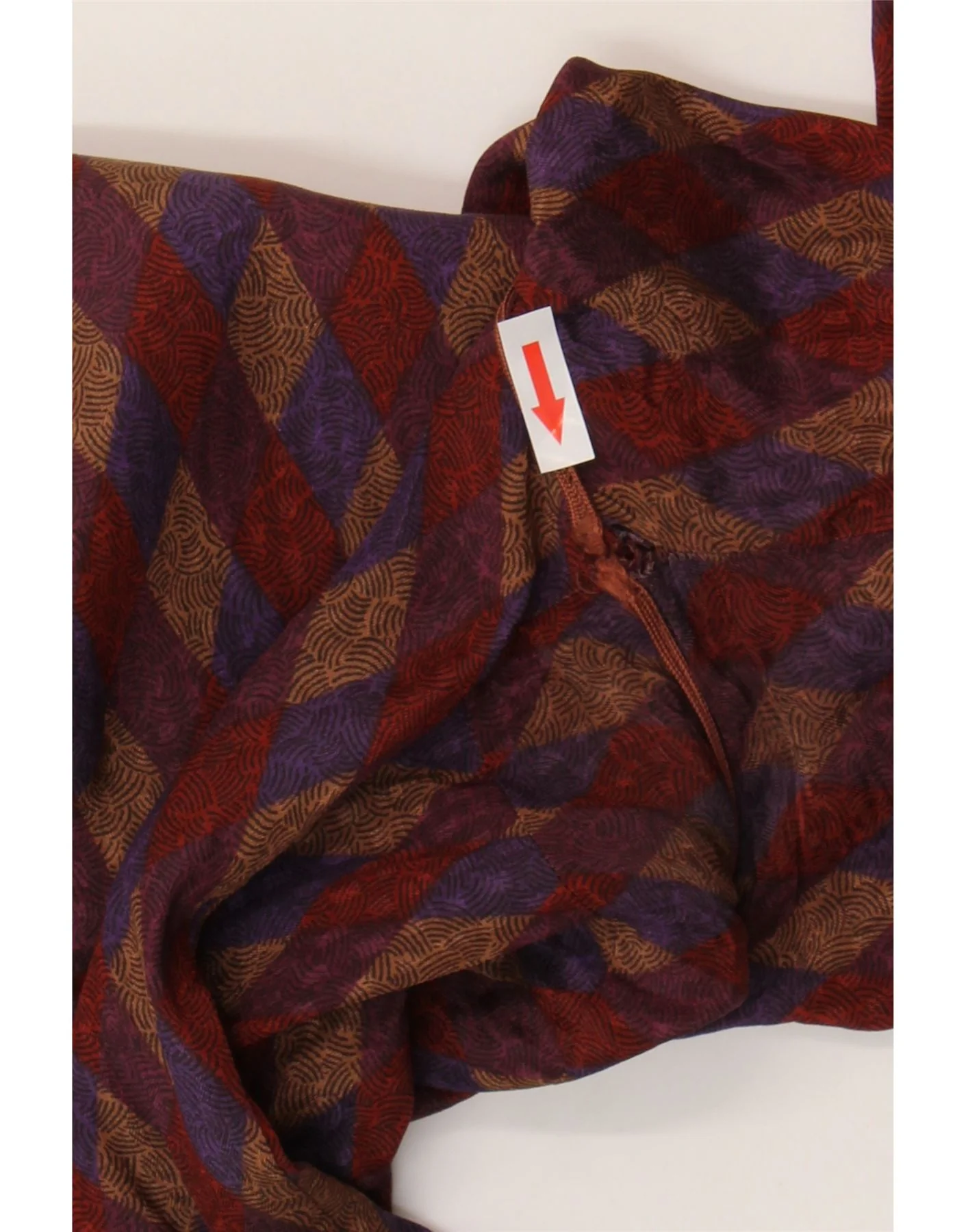 Vintage Womens Front Tie Shirt Blouse UK 16 Large Red Geometric Silk - Image 3