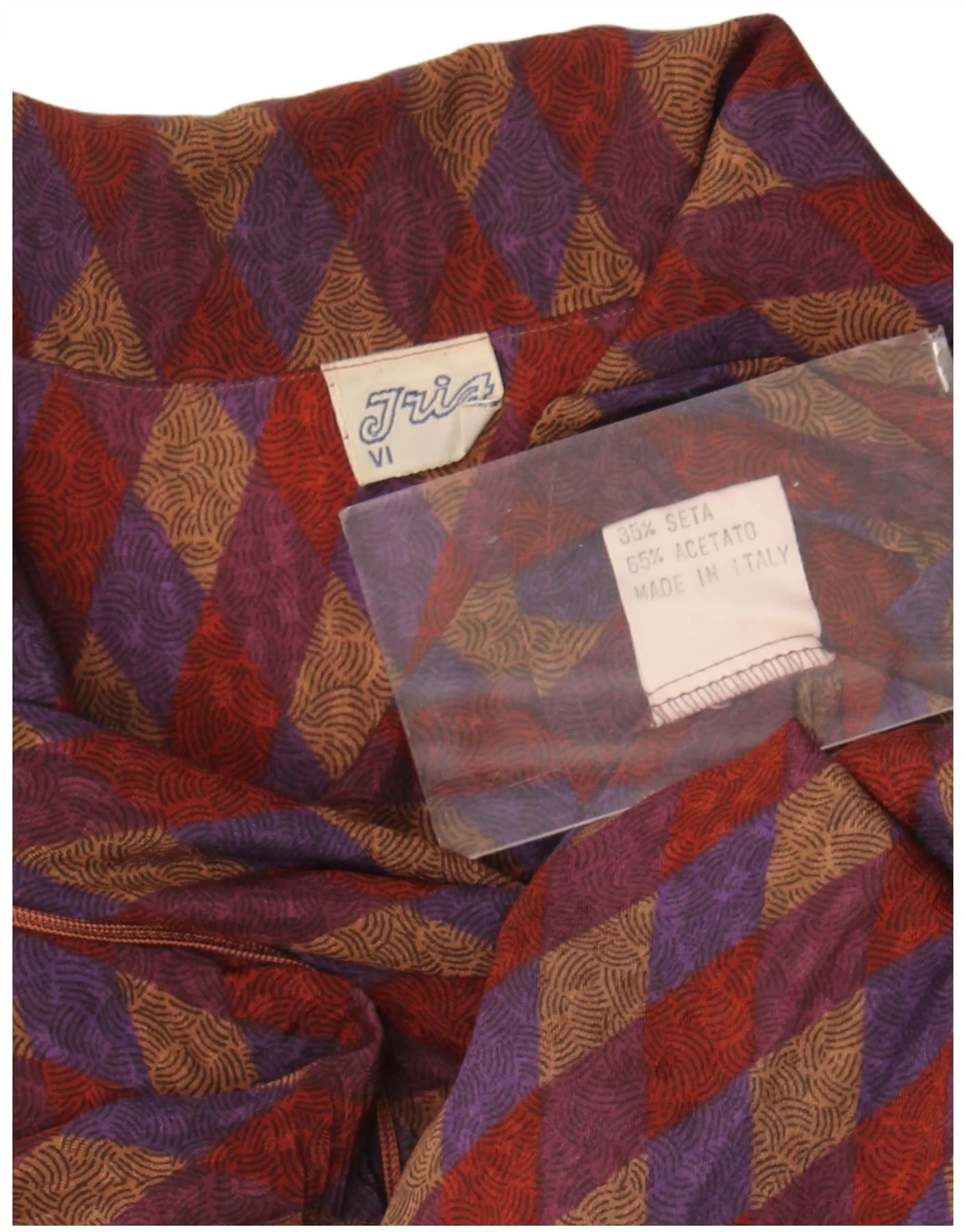 Vintage Womens Front Tie Shirt Blouse UK 16 Large Red Geometric Silk - Image 4