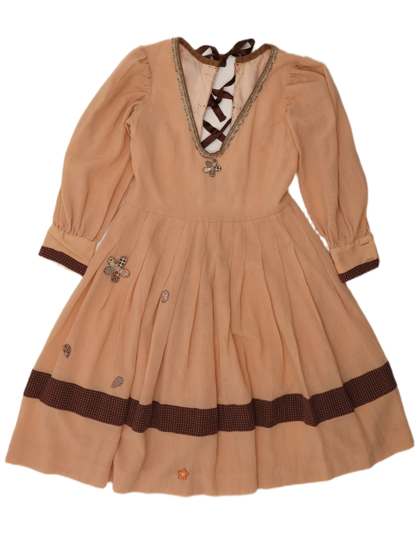 Vintage Womens Graphic A-Line Dress UK 12 Medium Beige Colourblock