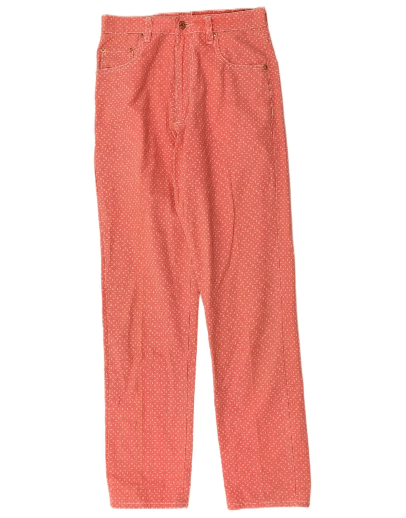 Vintage Womens High Waist Straight Casual Trousers W26 L30 Pink Spotted