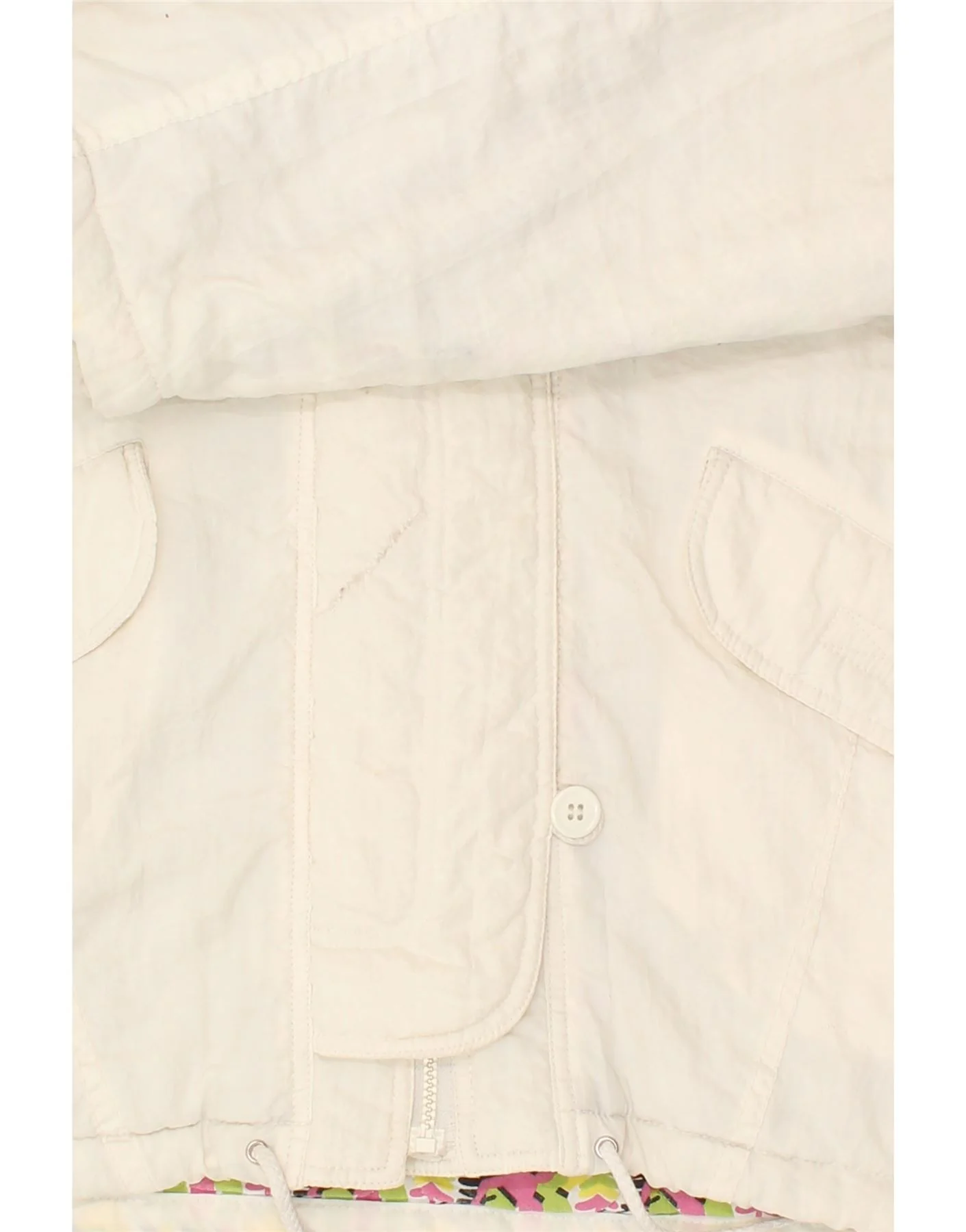 VINTAGE Womens Hooded Windbreaker Jacket UK 14 Medium White Polyamide - Image 3