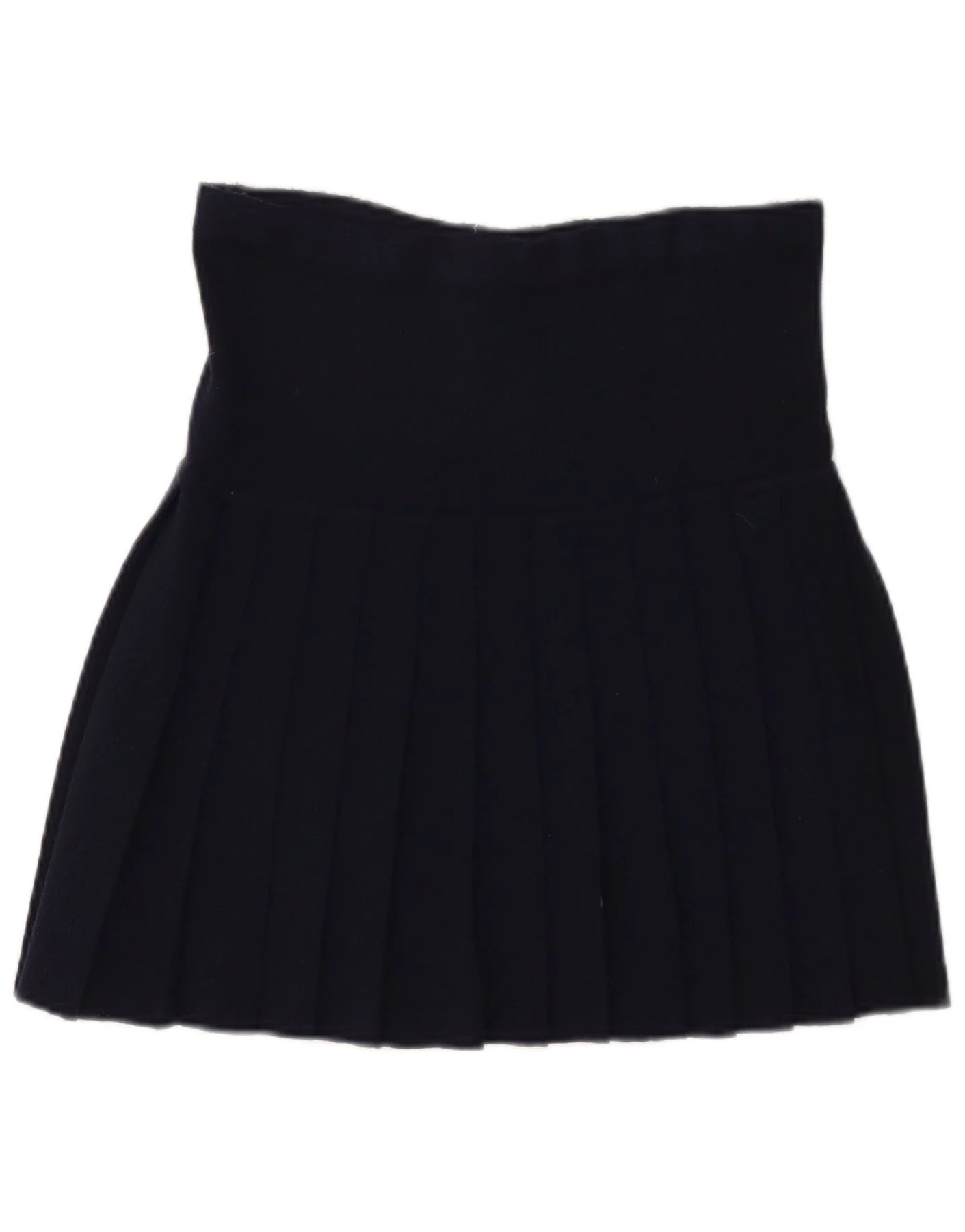 Vintage Womens Knit Mini Knife Pleated Skirt Small W27 Navy Blue Wool