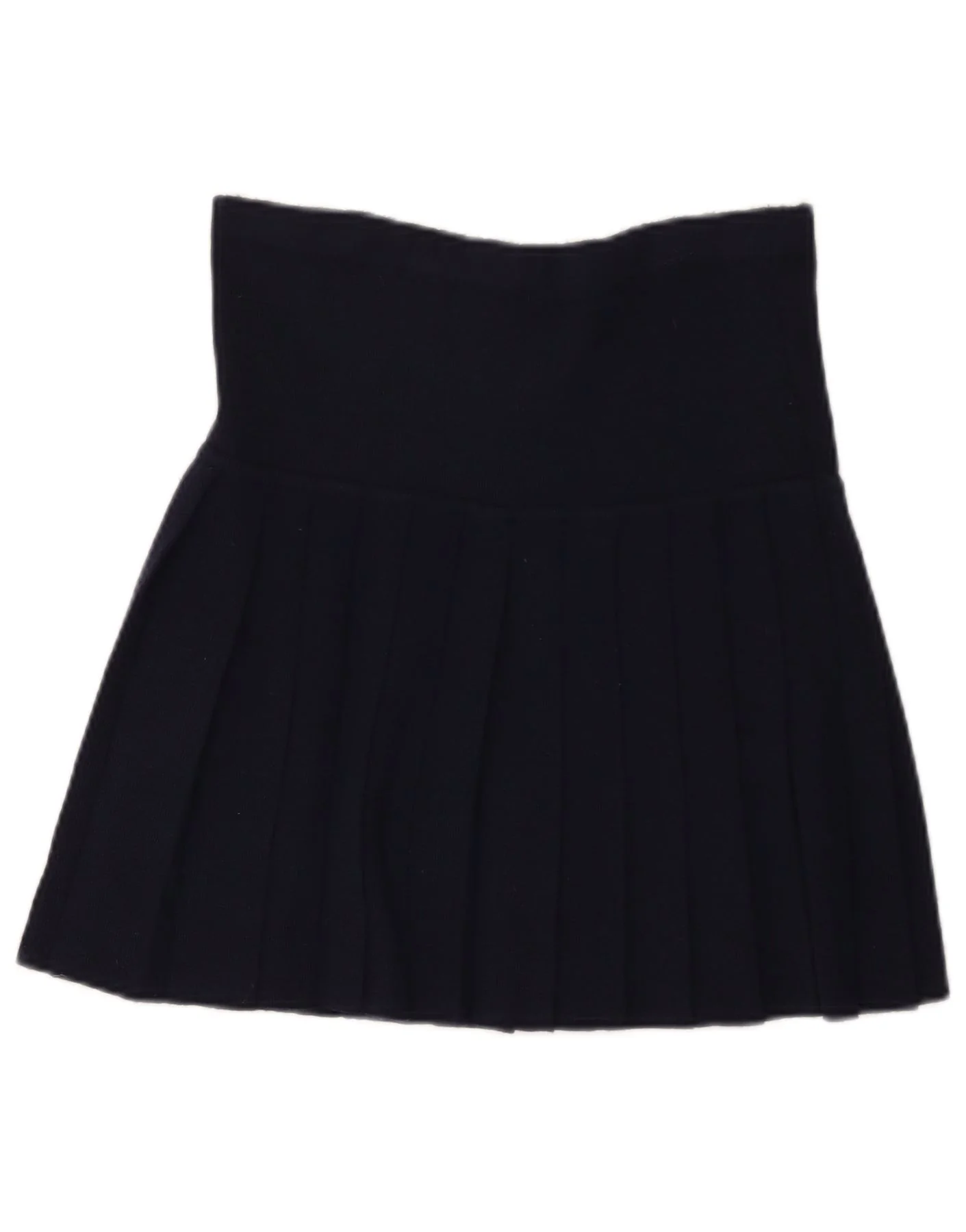 Vintage Womens Knit Mini Knife Pleated Skirt Small W27 Navy Blue Wool - Image 2