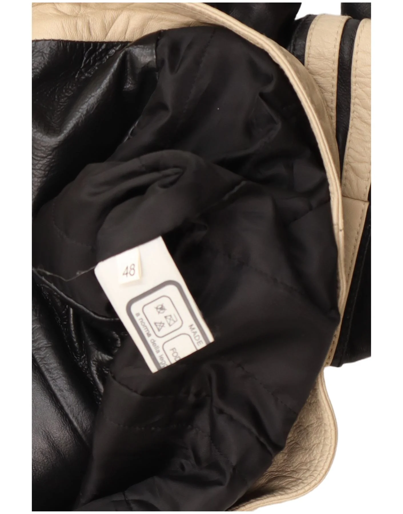 Vintage Womens Leather Jacket IT 48 XL Black Colourblock - Image 6