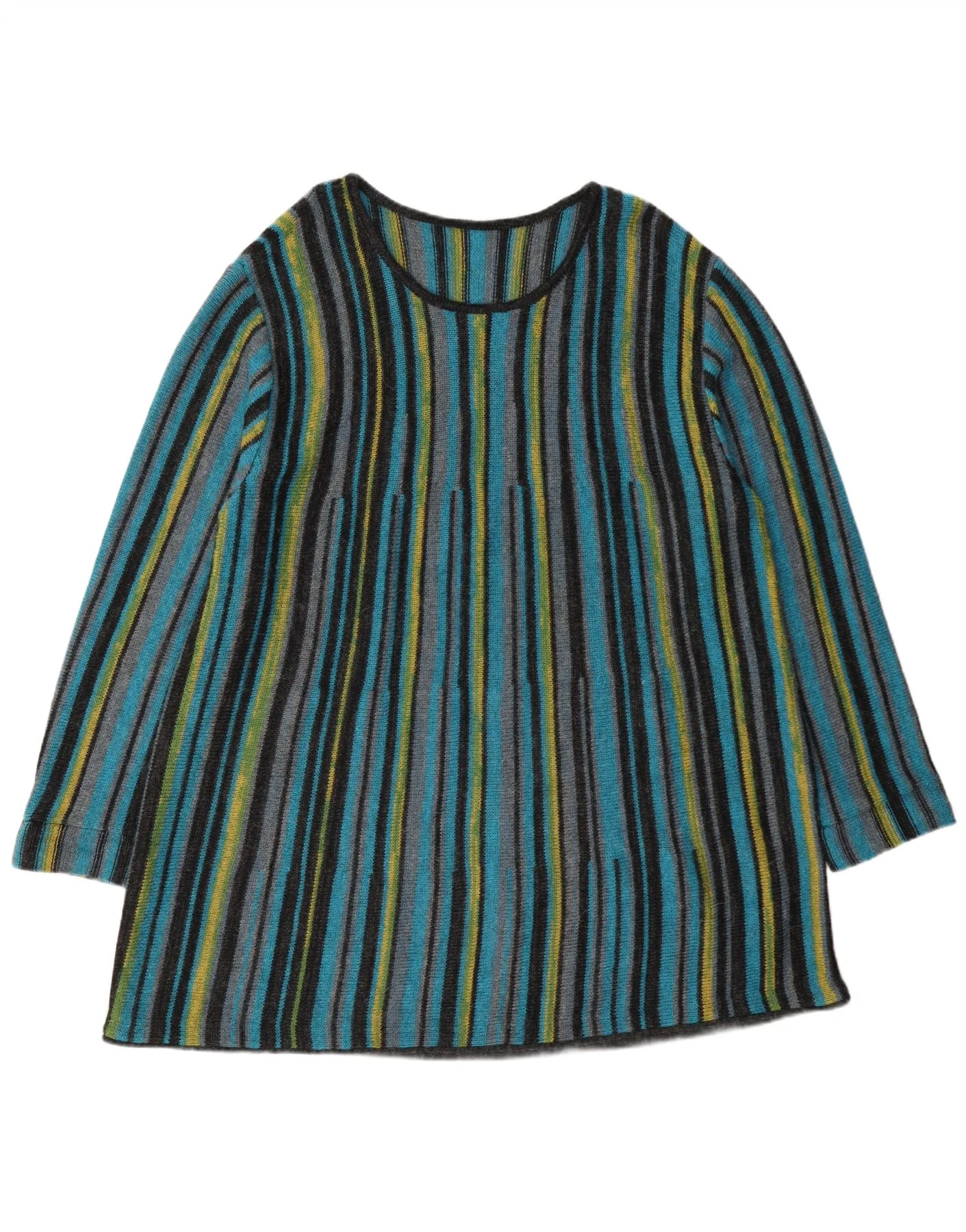 Vintage Womens Long Sleeve Jumper Dress UK 16 Large Multicoloured Striped