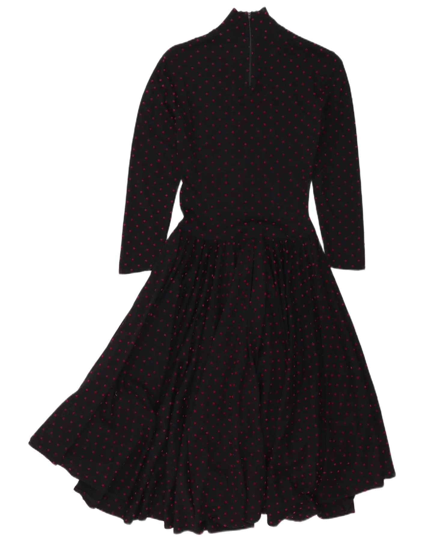 Vintage Womens Long Sleeve Maxi Dress EU 38 Medium Black Polka Dot Wool - Image 2