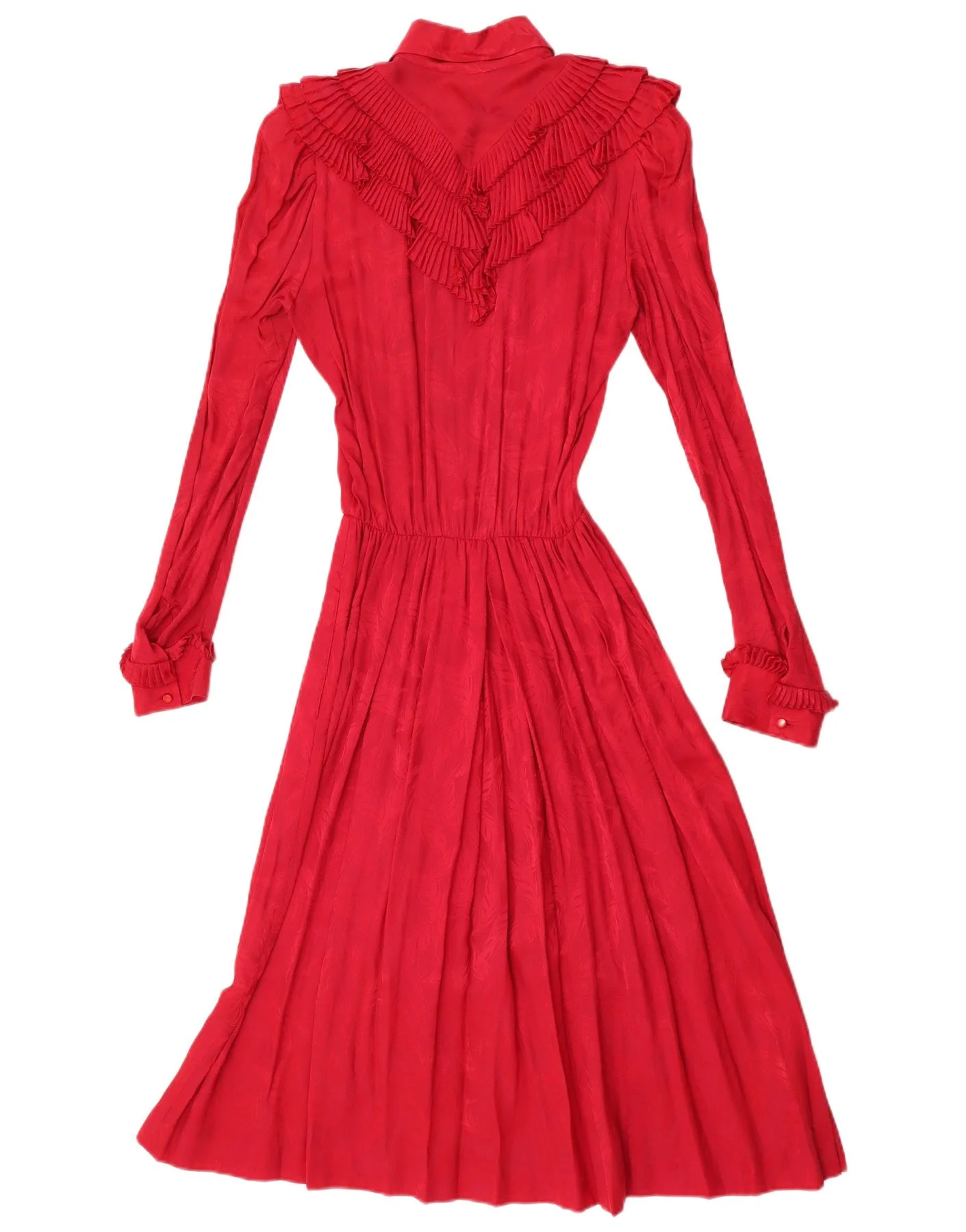Vintage Womens Long Sleeve Ruffle Front Maxi Dress UK 12 Medium Red - Image 2