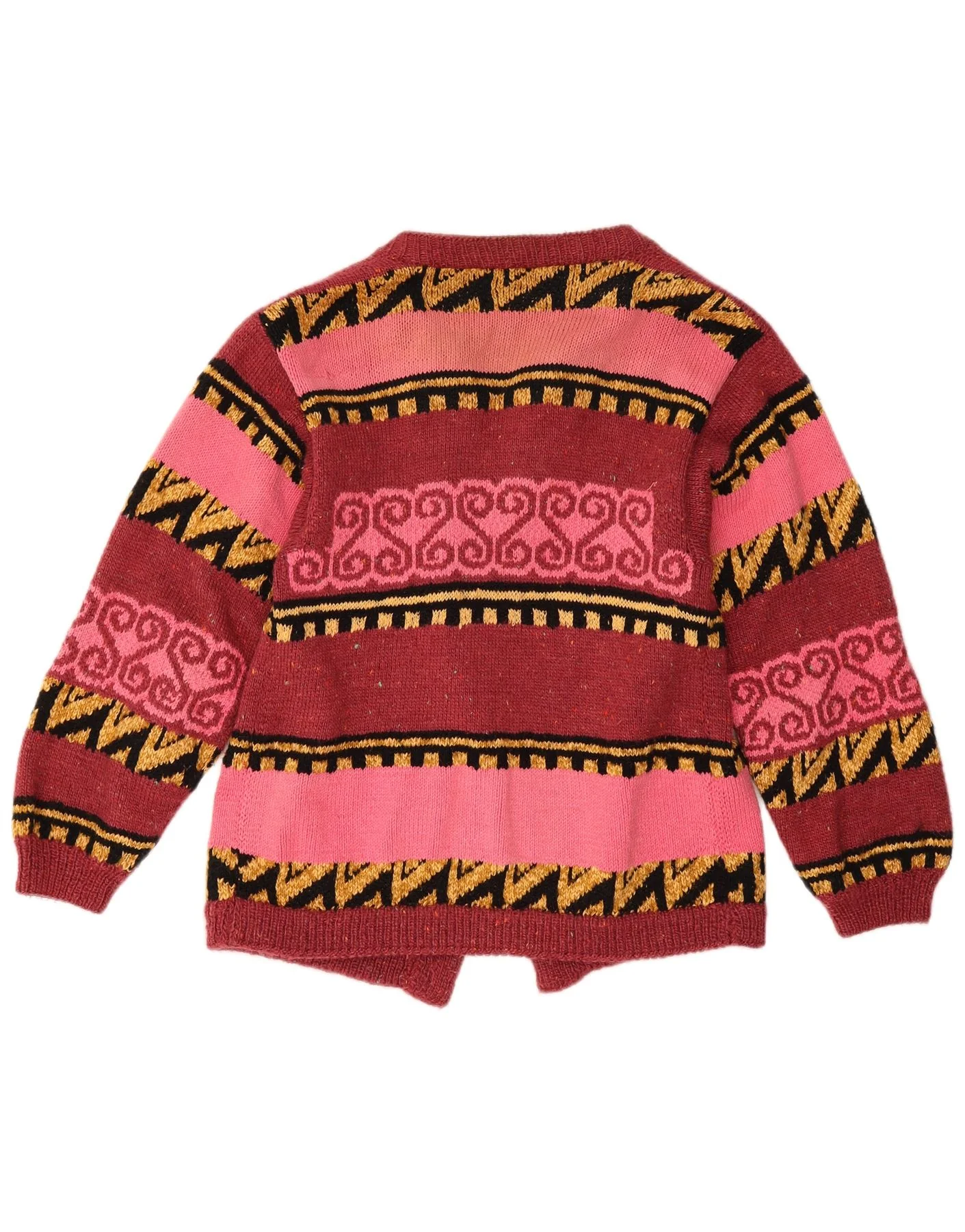 Vintage Womens Open Cardigan Sweater UK 12 Medium Red Geometric - Image 2