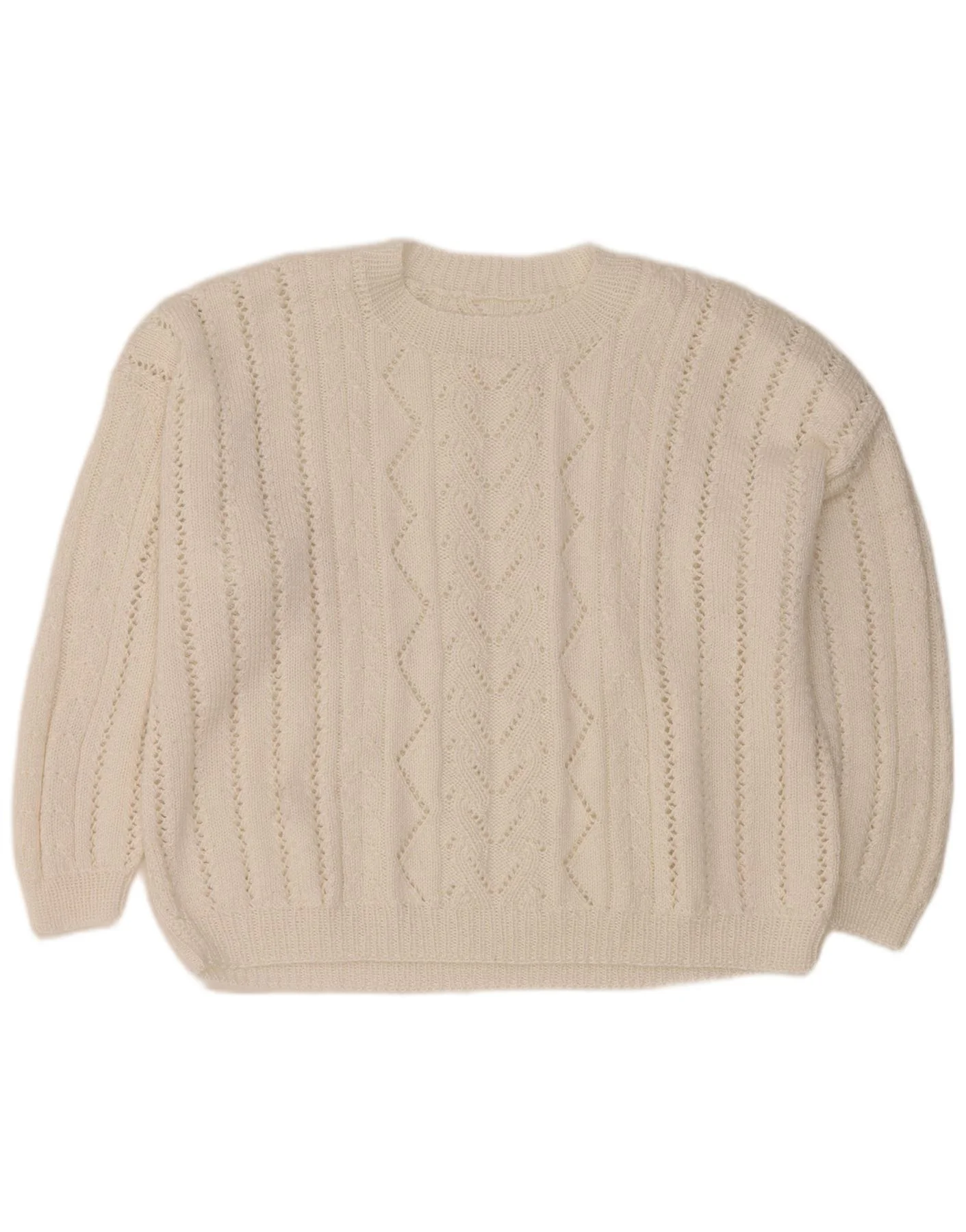Vintage Womens Oversized Crew Neck Jumper Sweater UK 18 XL White