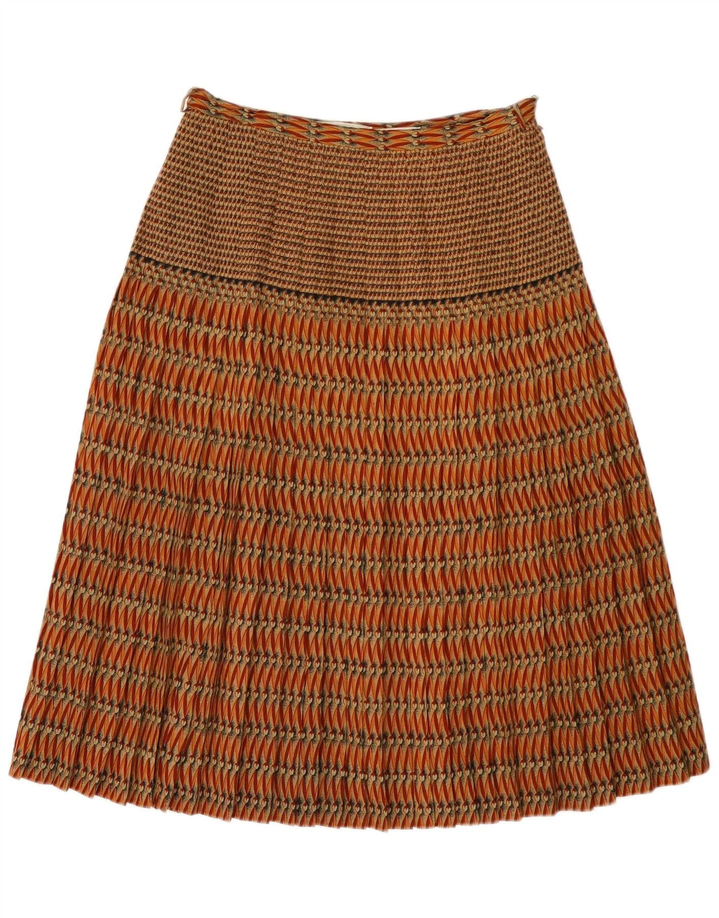 Vintage Womens Pleated A-Line Skirt Large W30 Brown Striped Wool
