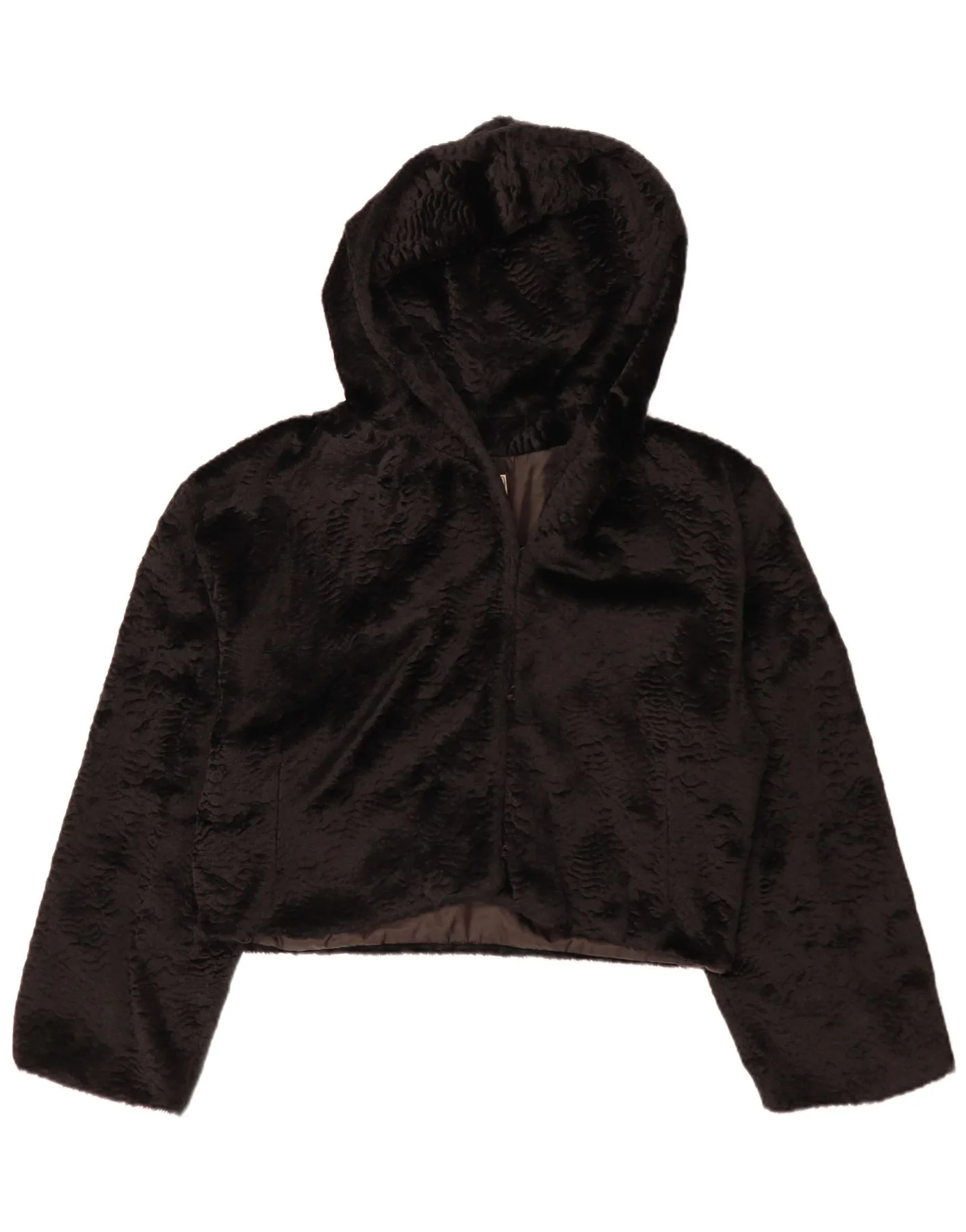 Vintage Womens Relaxed Fit Hooded Faux Fur Bolero Jacket UK 14 Large Black
