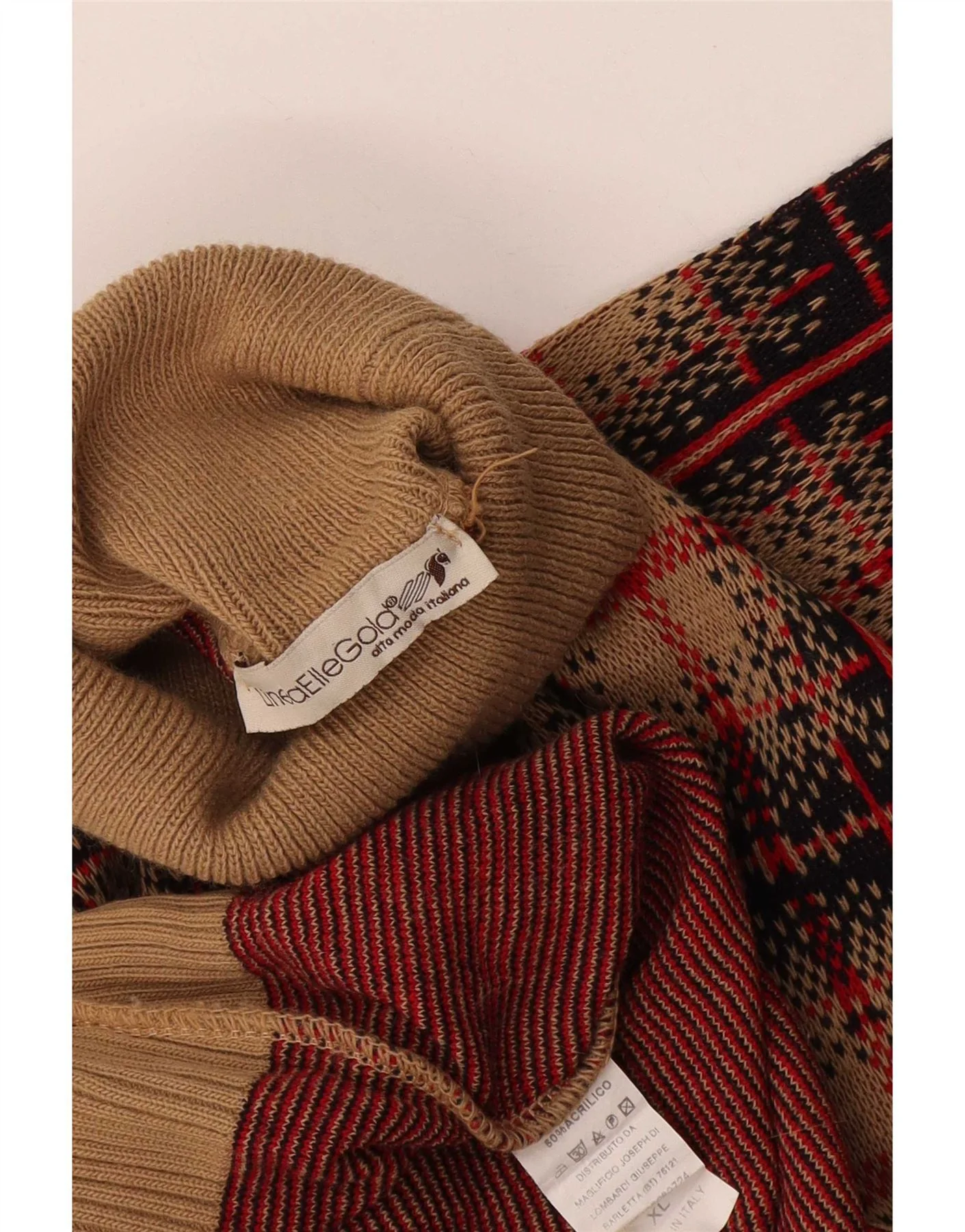 Vintage Womens Roll Neck Jumper Sweater UK 18 XL Brown Check Wool - Image 3