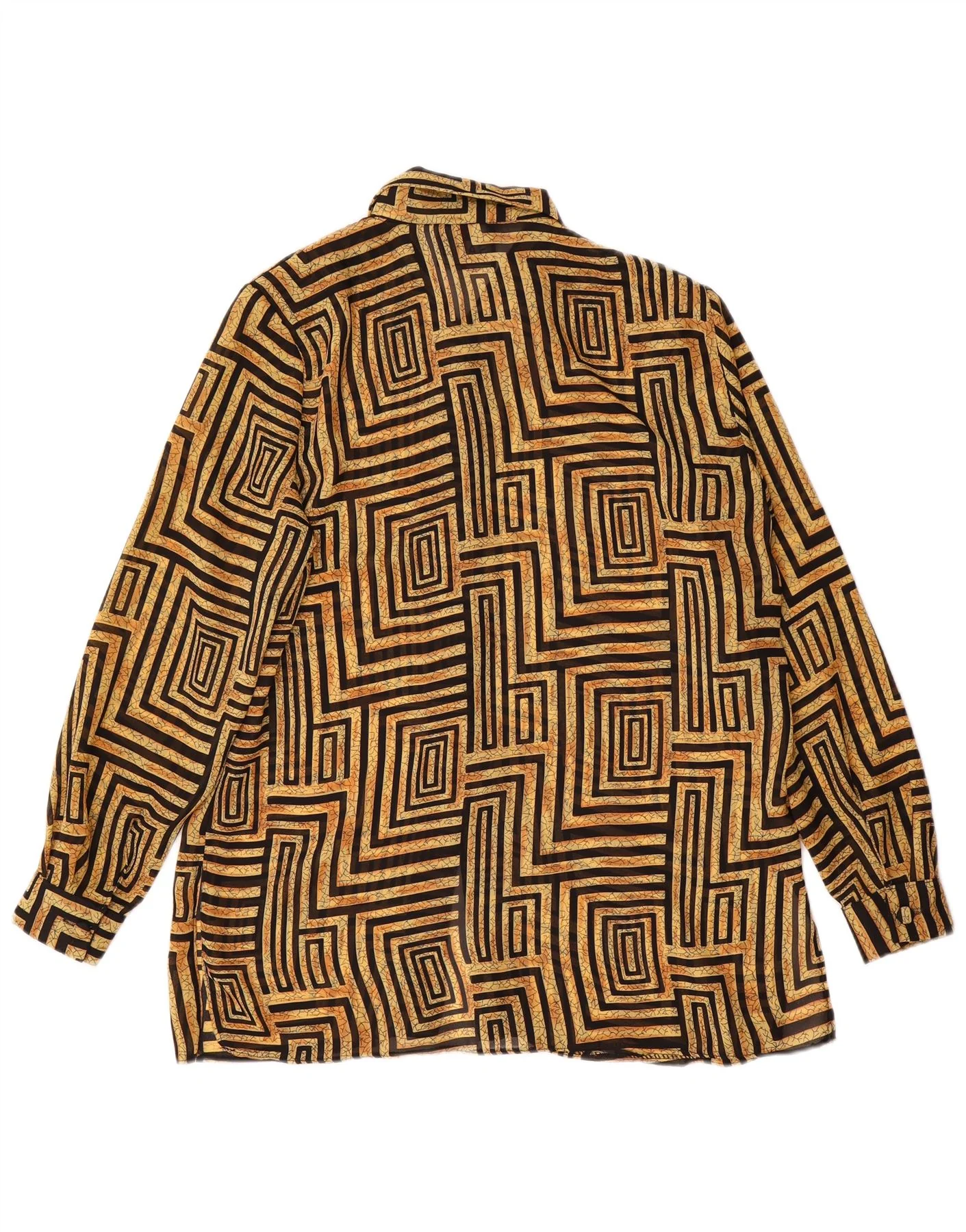 Vintage Womens Shirt Blouse UK 14 Large Beige Geometric Polyester - Image 2