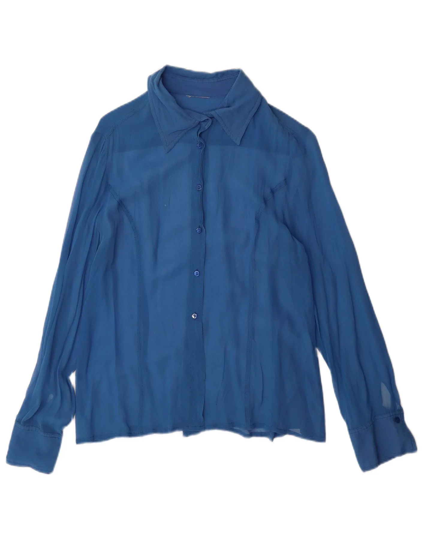 Vintage Womens Shirt Blouse UK 14 Large Blue