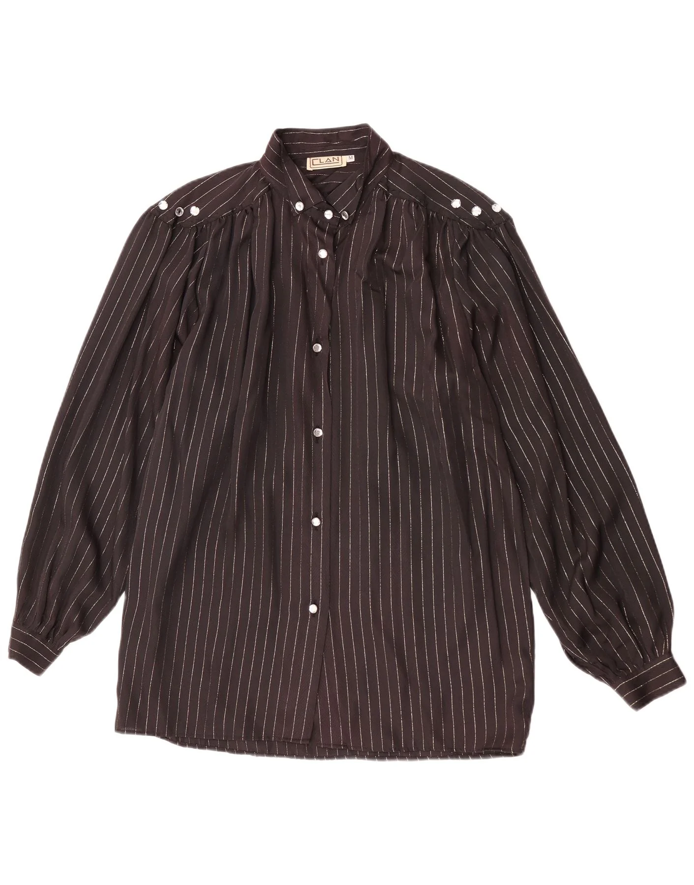 Vintage Womens Shirt Blouse UK 14 Medium Black Pinstripe