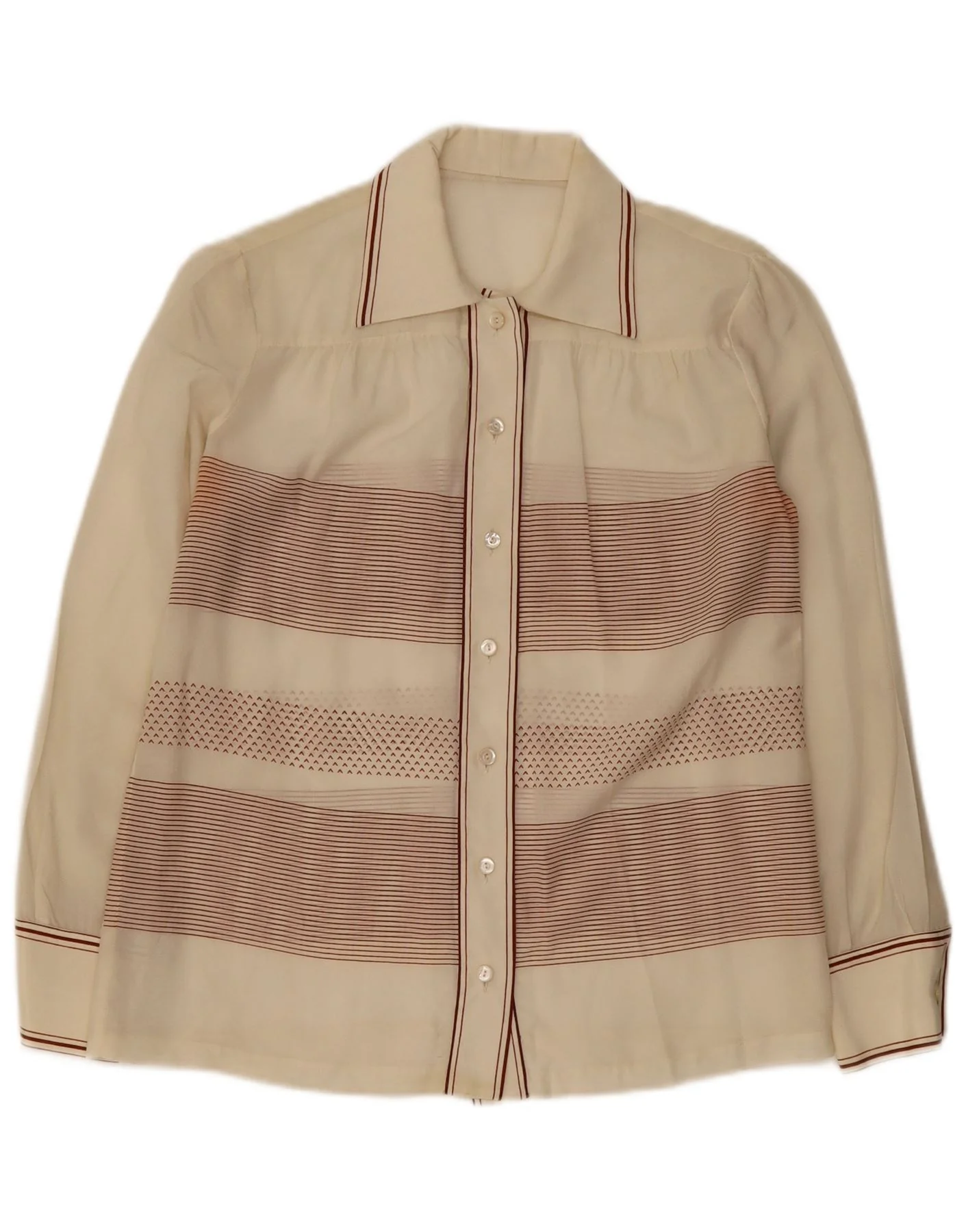 Vintage Womens Shirt Blouse UK 14 Medium Off White Striped
