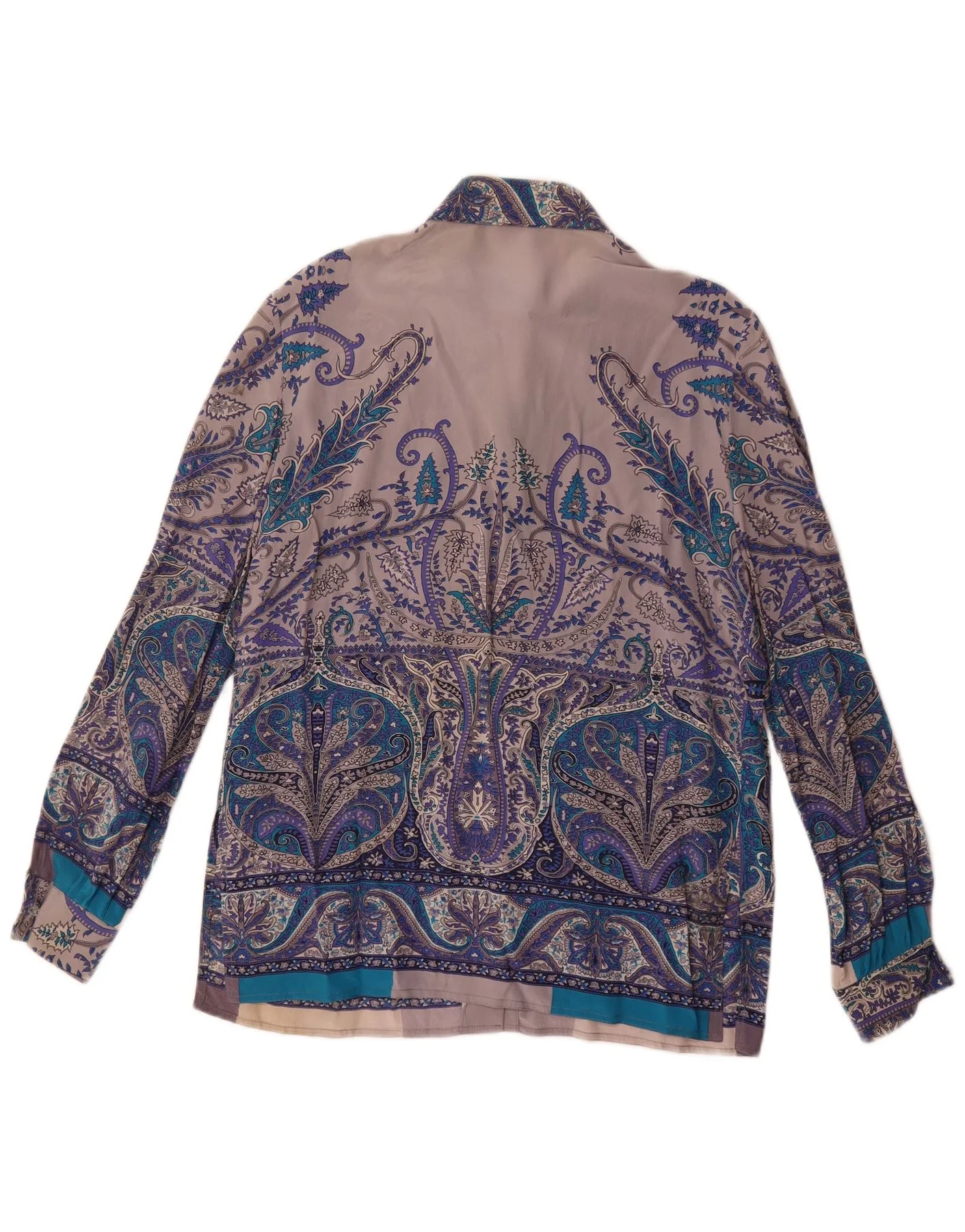 Vintage Womens Shirt Blouse UK 16 Large Blue Paisley Silk - Image 2