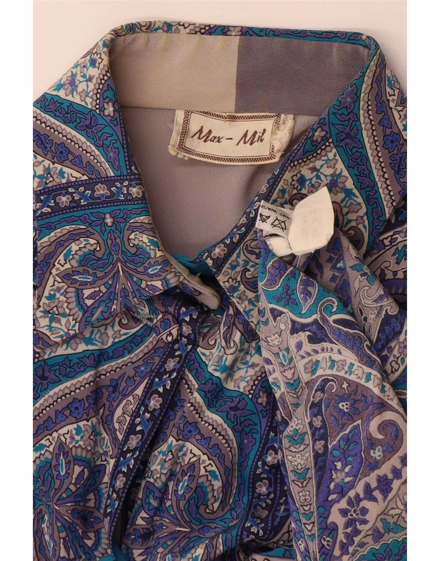 Vintage Womens Shirt Blouse UK 16 Large Blue Paisley Silk - Image 3