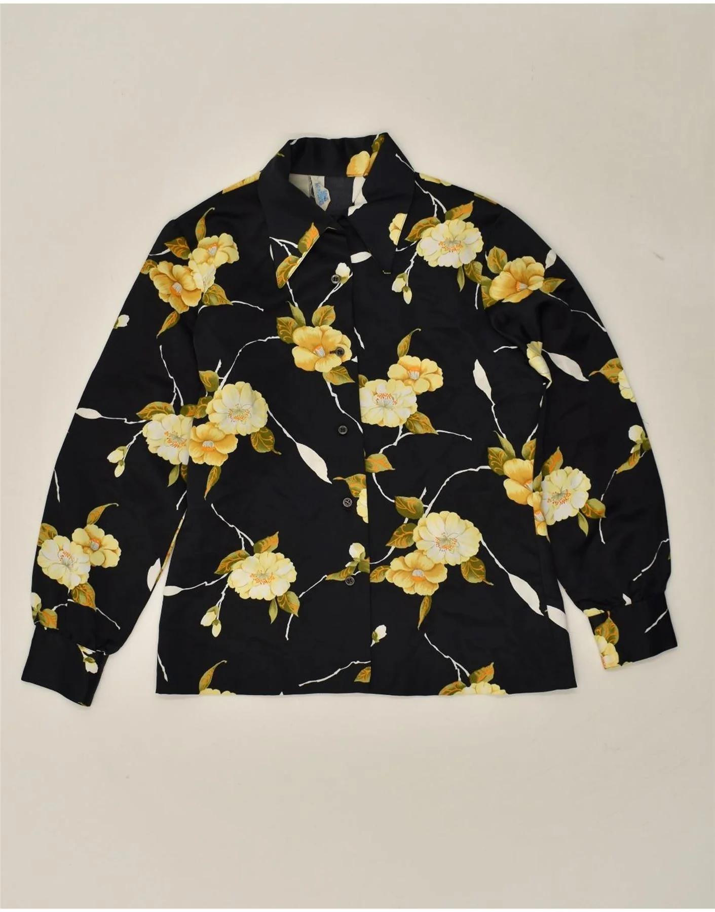 VINTAGE Womens Shirt UK 12 Medium Black Floral