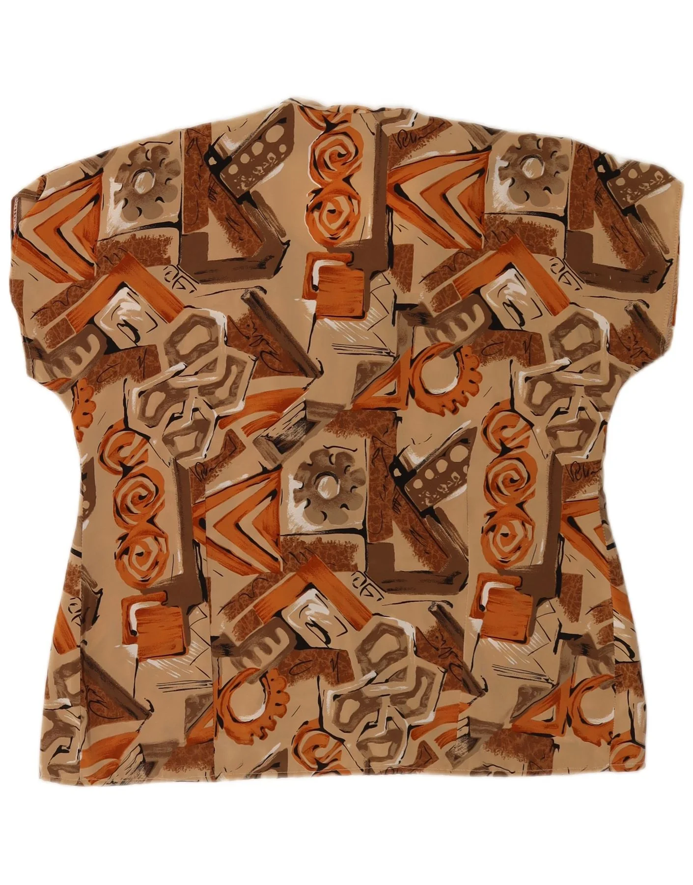 Vintage Womens Short Sleeve Blouse Top UK 14 Large Beige Geometric - Image 2