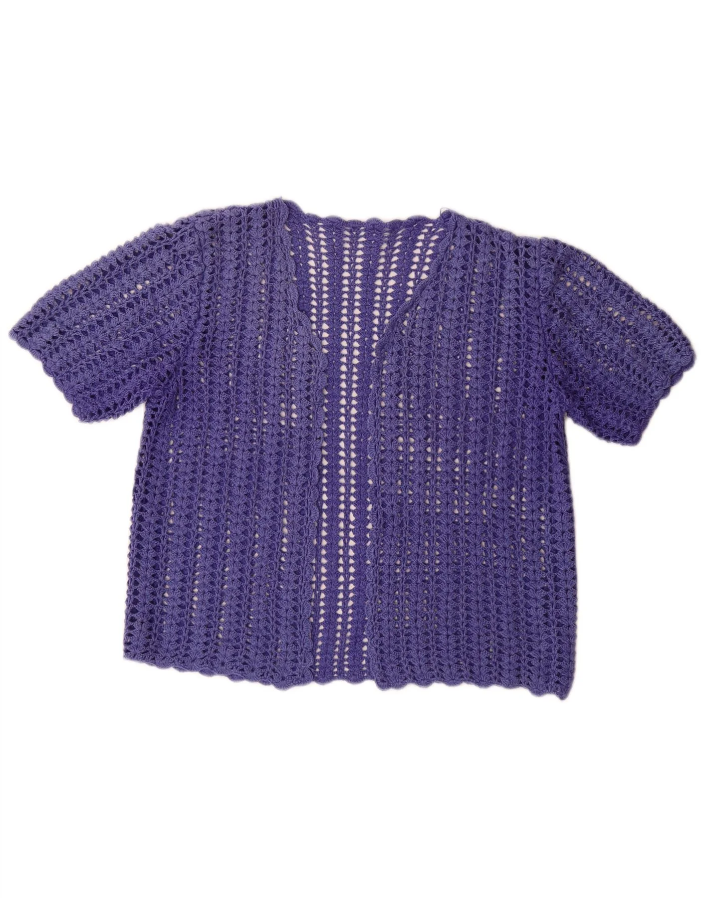 Vintage Womens Short Sleeve Crochet Cardigan Sweater UK 12 Medium Purple