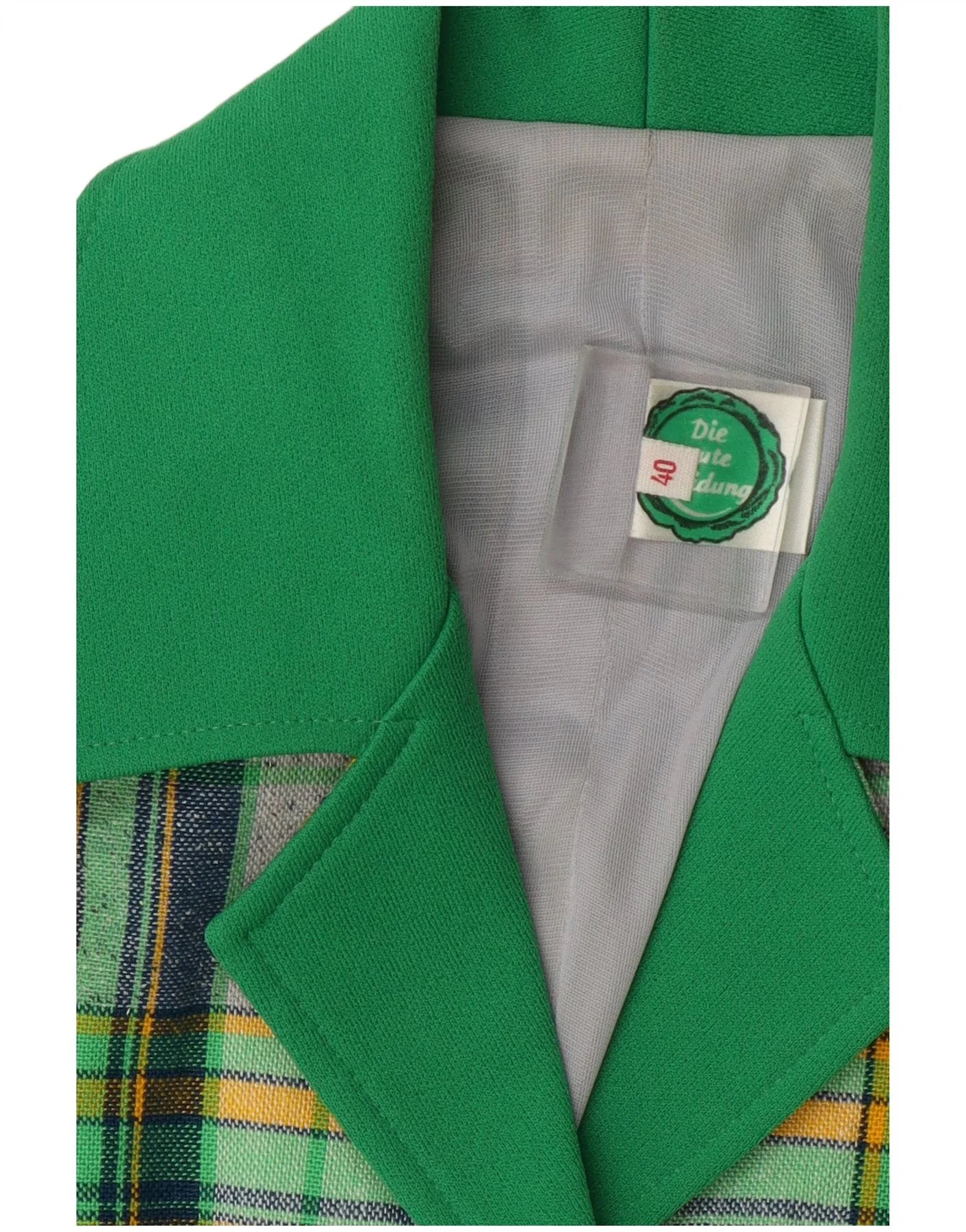 Vintage Womens Short Sleeve Shirt Blouse IT 40 Small Green Check Polyester - Image 3