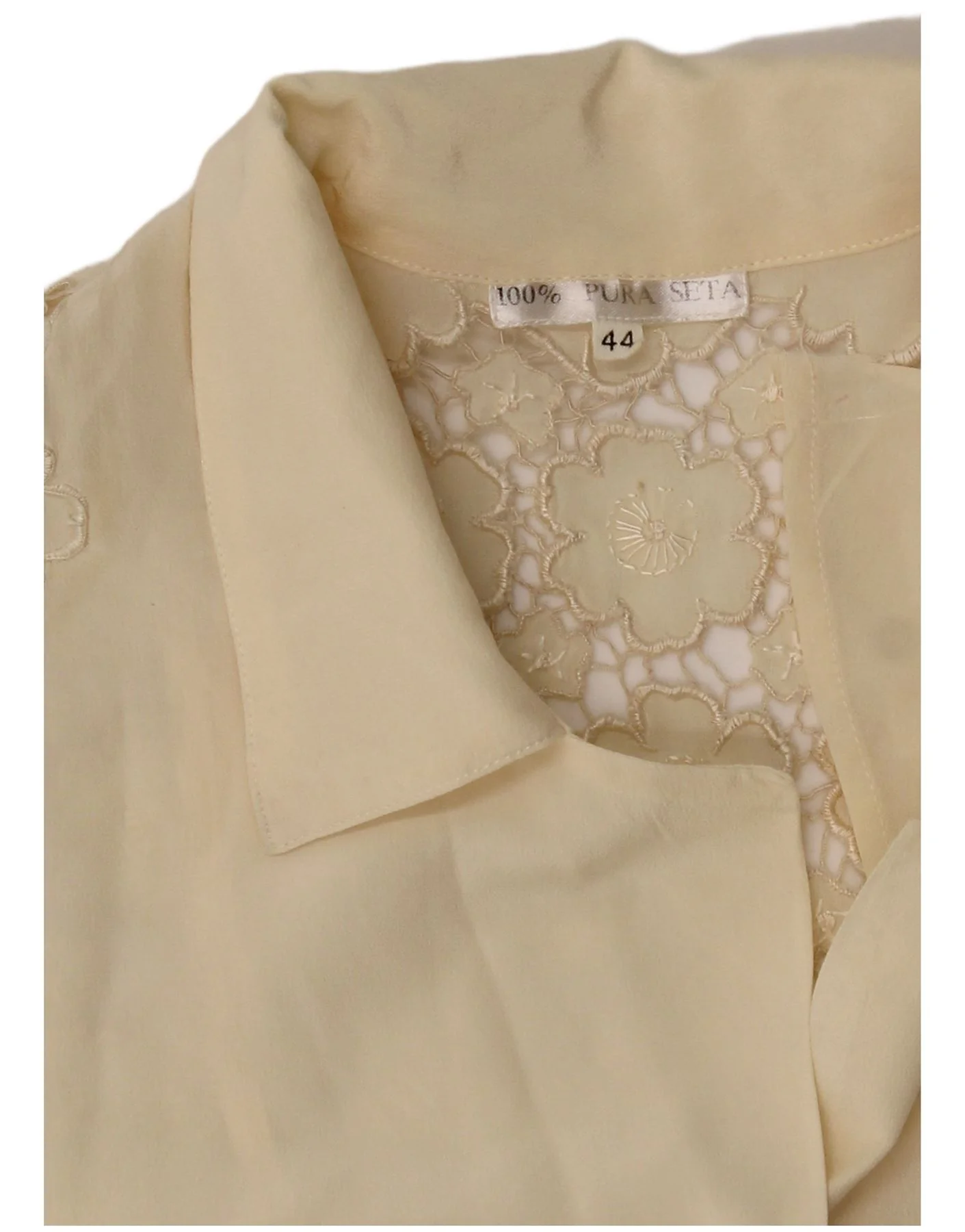 Vintage Womens Short Sleeve Shirt Blouse IT 44 Medium Off White Floral Silk - Image 3
