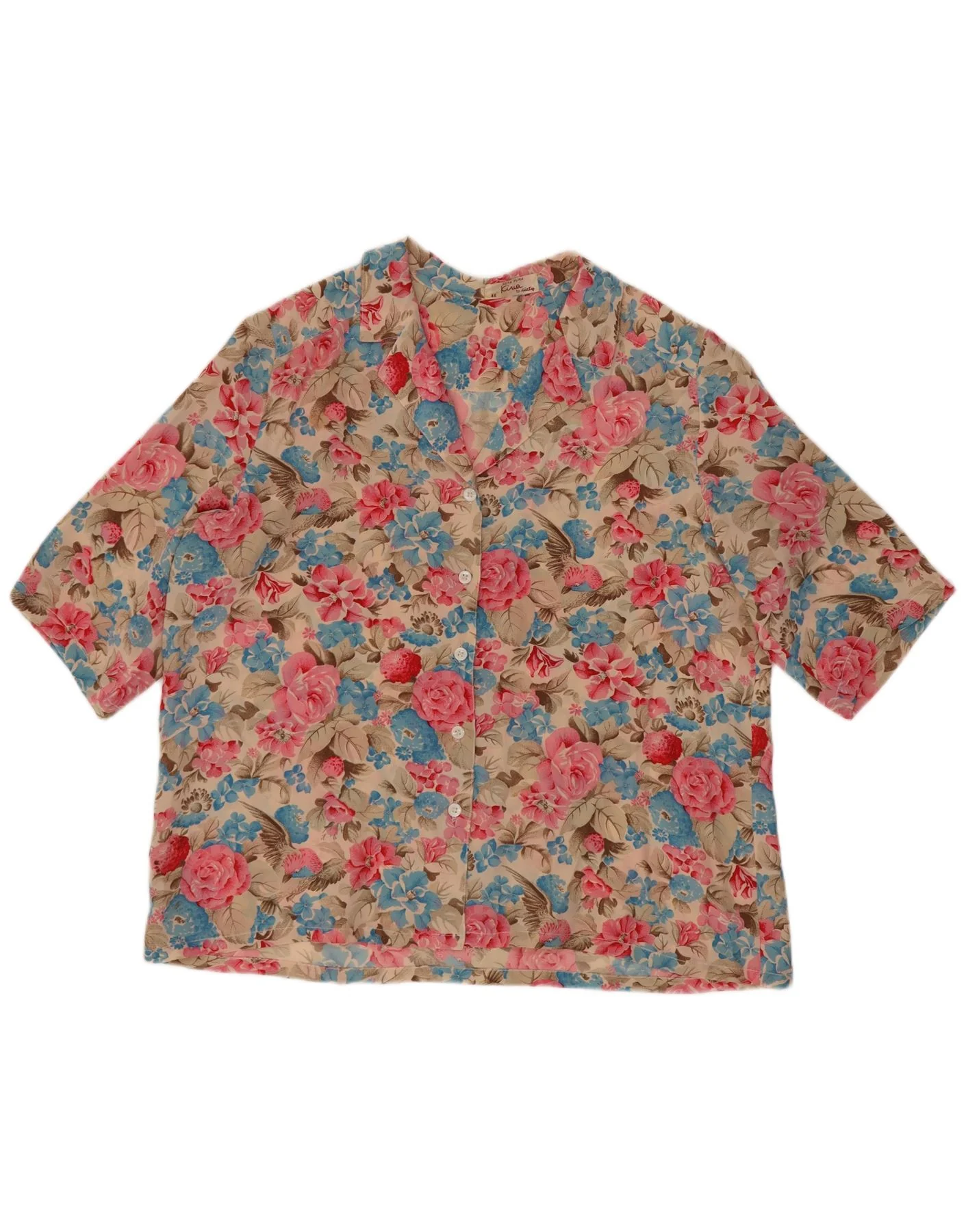 Vintage Womens Short Sleeve Shirt Blouse IT 48 XL Multicoloured Floral Silk