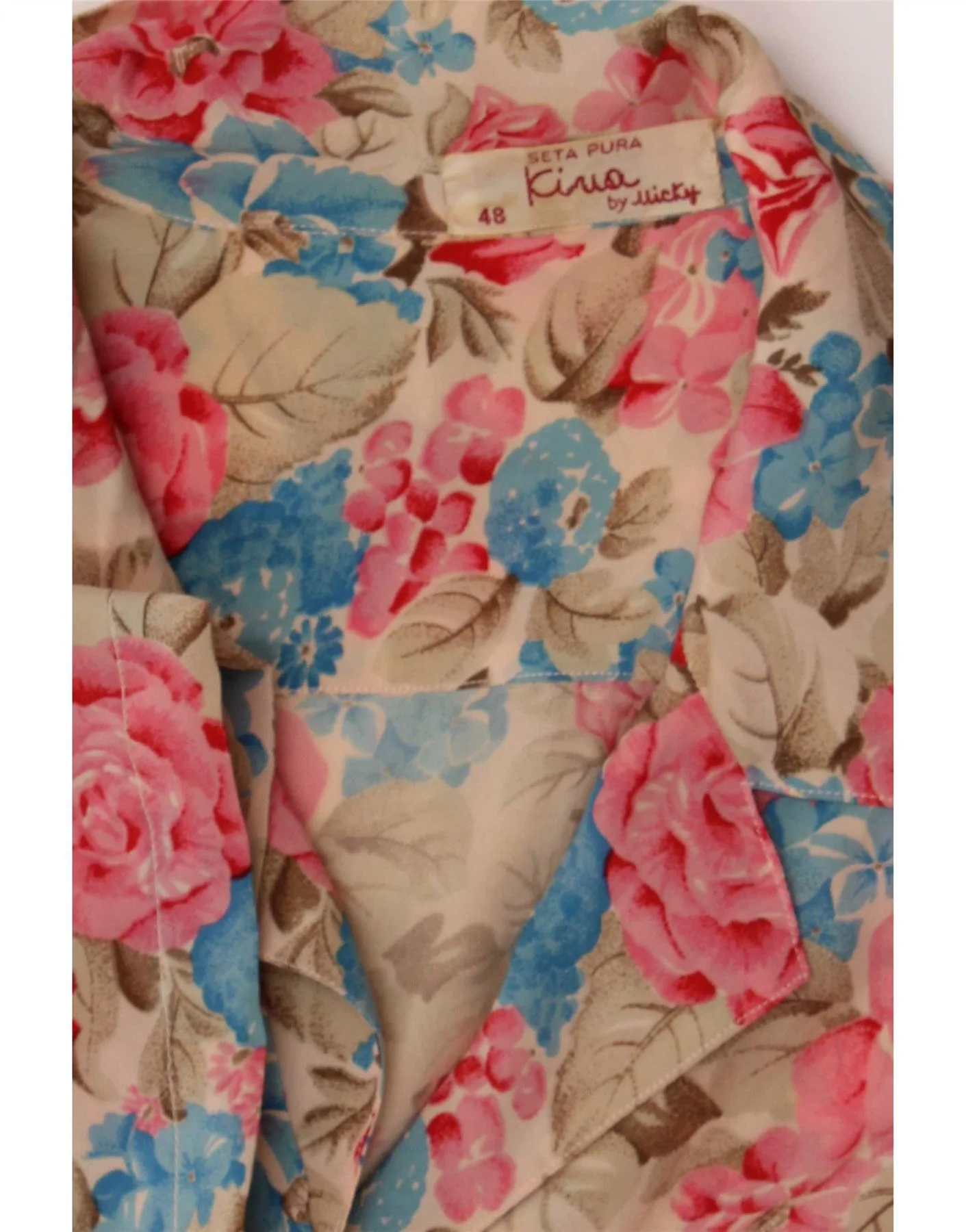 Vintage Womens Short Sleeve Shirt Blouse IT 48 XL Multicoloured Floral Silk - Image 3