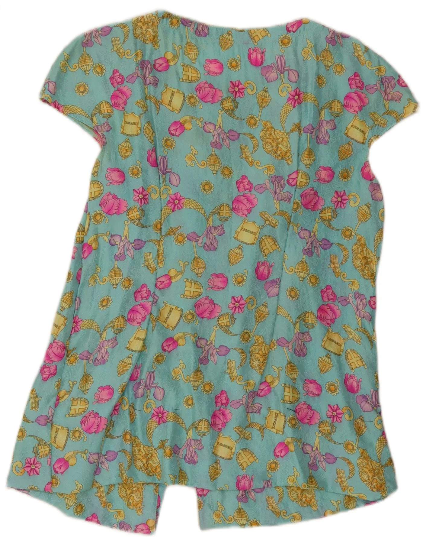 Vintage Womens Short Sleeve Shirt Blouse UK 10 Small Turquoise Floral - Image 2