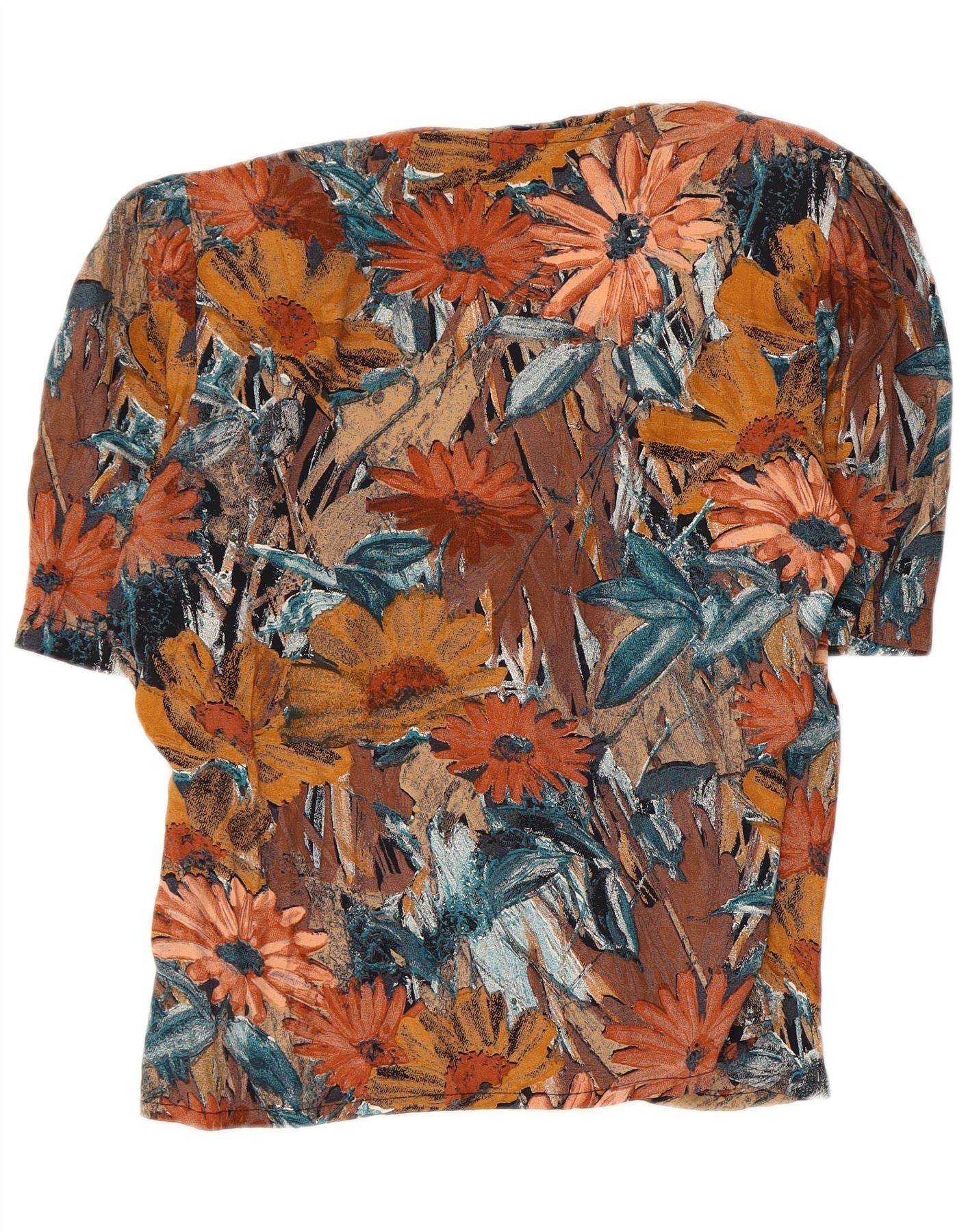 Vintage Womens Short Sleeve Shirt Blouse UK 12 Medium Brown Floral - Image 2