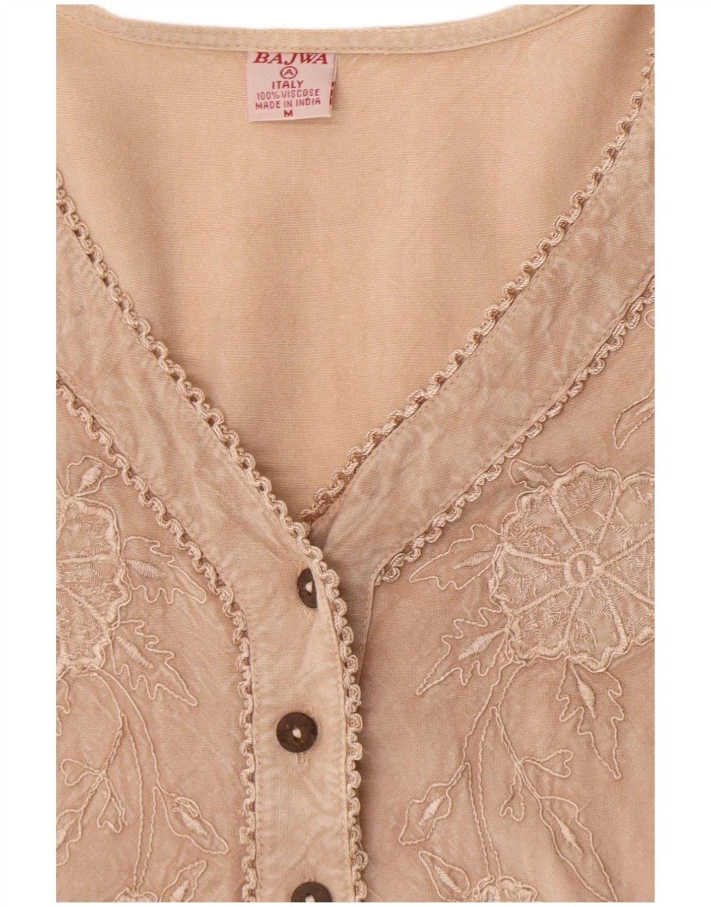 Vintage Womens Short Sleeve Shirt Blouse UK 14 Medium Beige Floral Viscose - Image 4