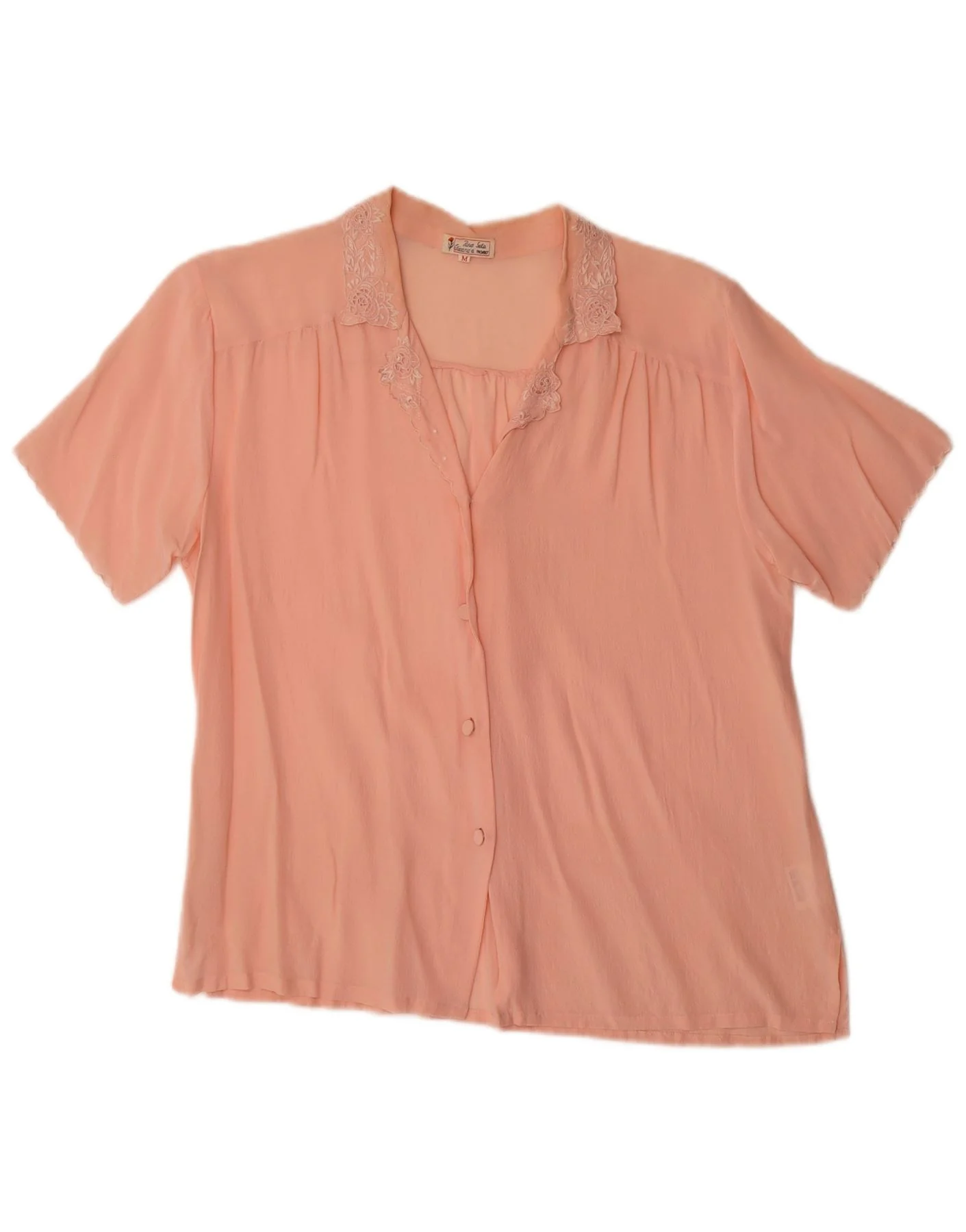 Vintage Womens Short Sleeve Shirt Blouse UK 14 Medium Pink Silk
