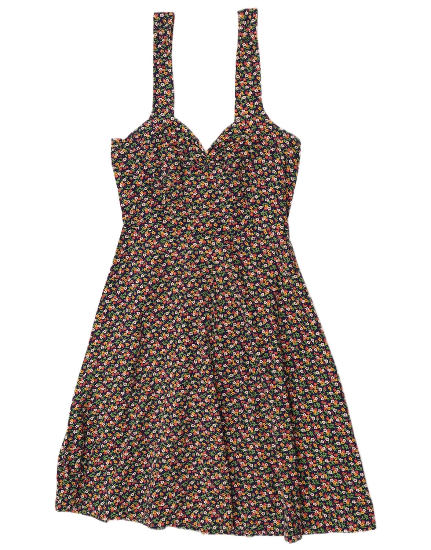 Vintage Womens Sleeveless A-Line Dress UK 12 Medium Multicoloured Floral